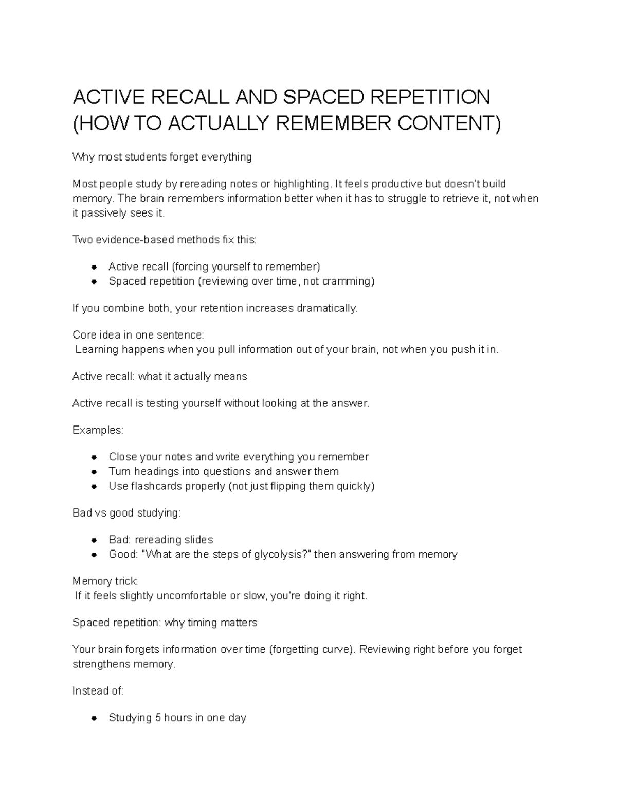 ACTIVE RECALL & SPACED REPETITION: MEMORY STRATEGIES - Studocu