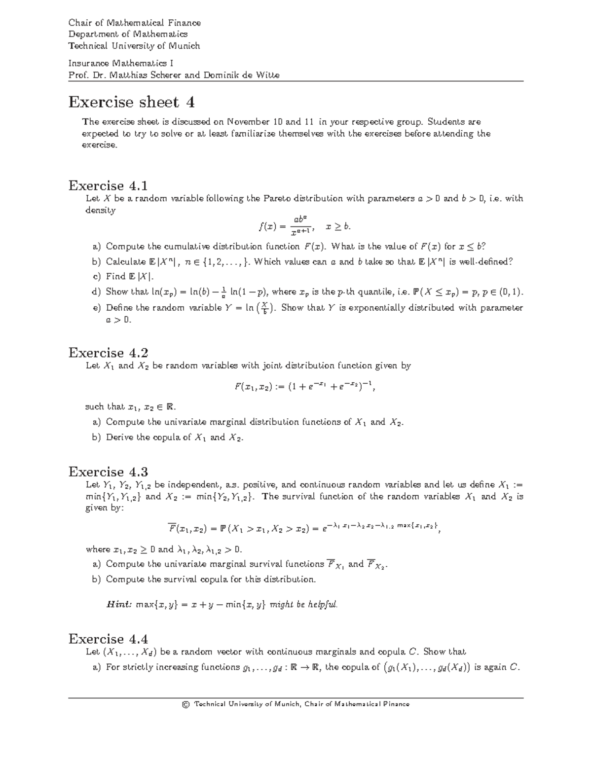IM1 WS2526 Exercise Sheet 4: Insurance Mathematics I - Studocu
