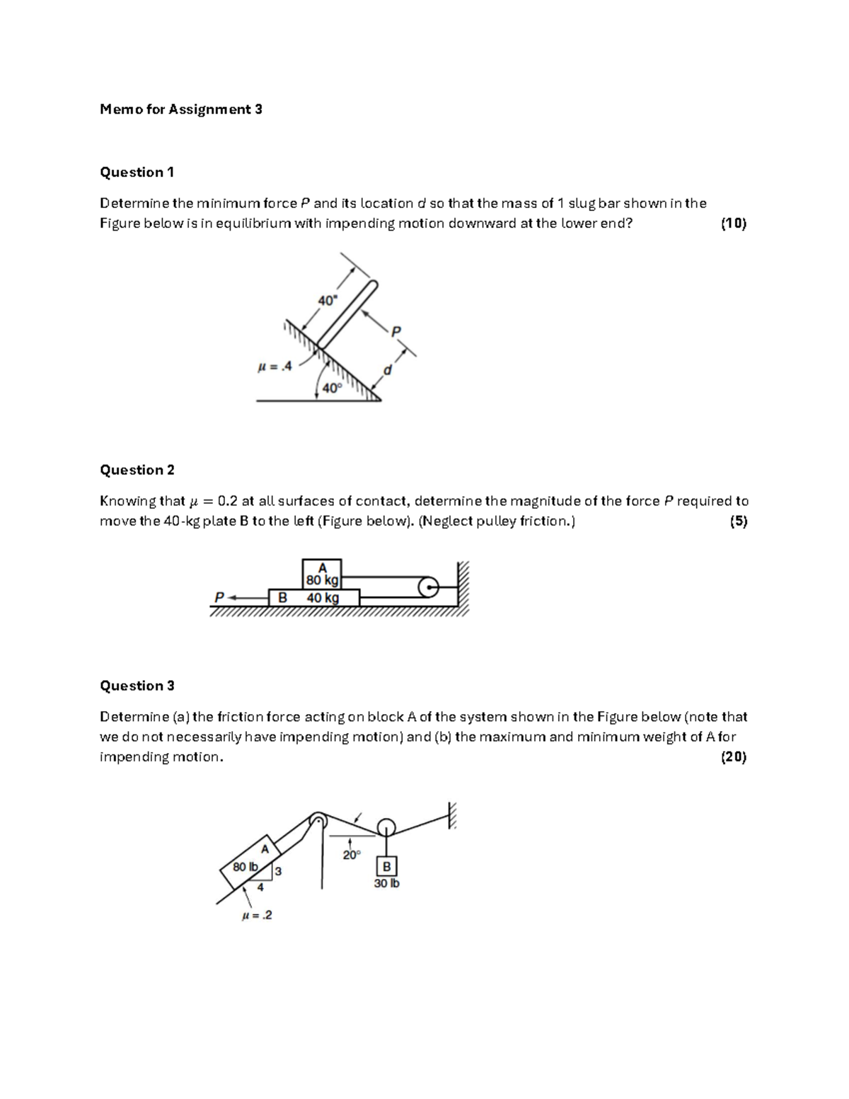 Memo for Assignment 3: Mechanics Problems - Studocu