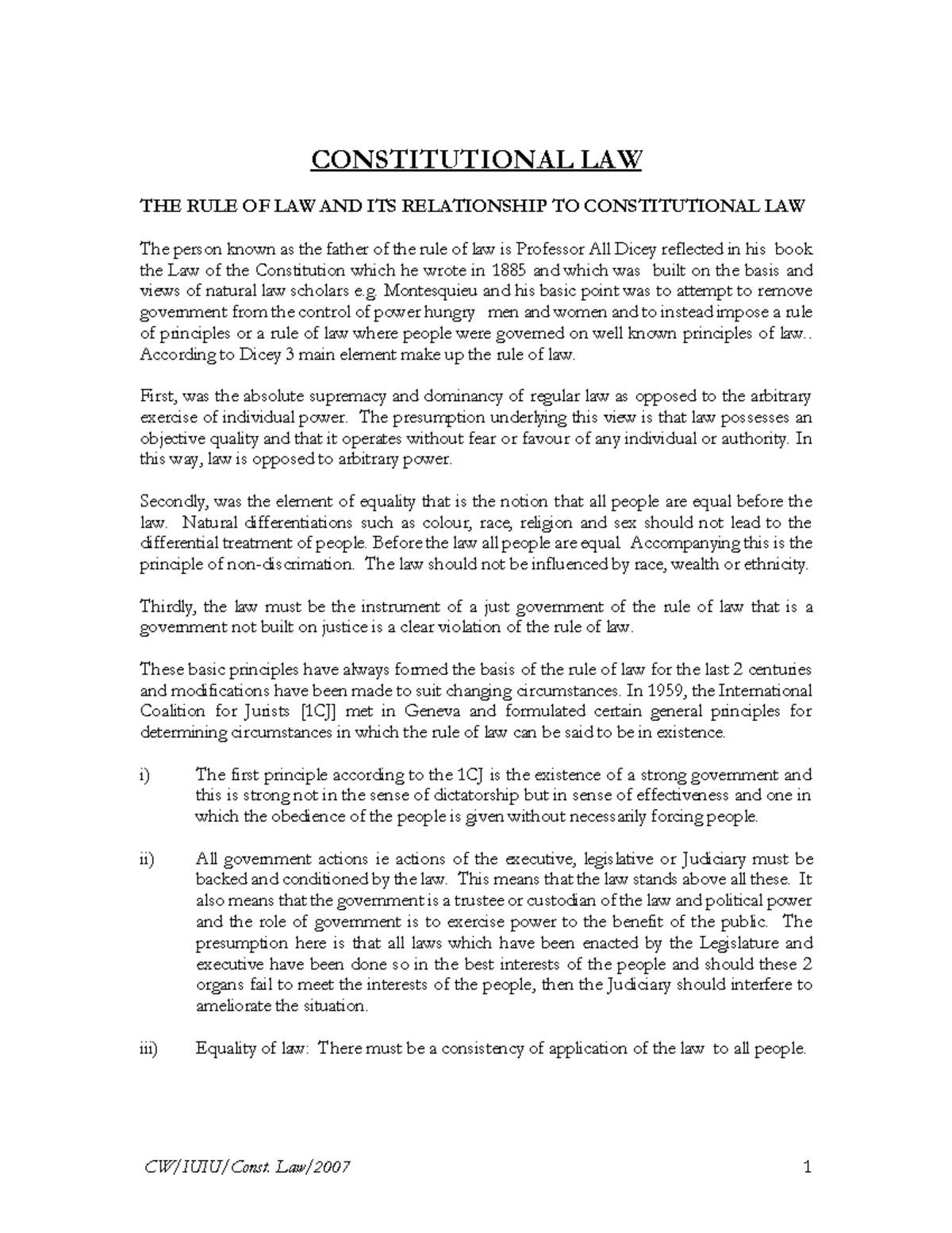 Constitutional LAW Notes UCCU - CONSTITUTIONAL LAW THE RULE OF LAW AND ...