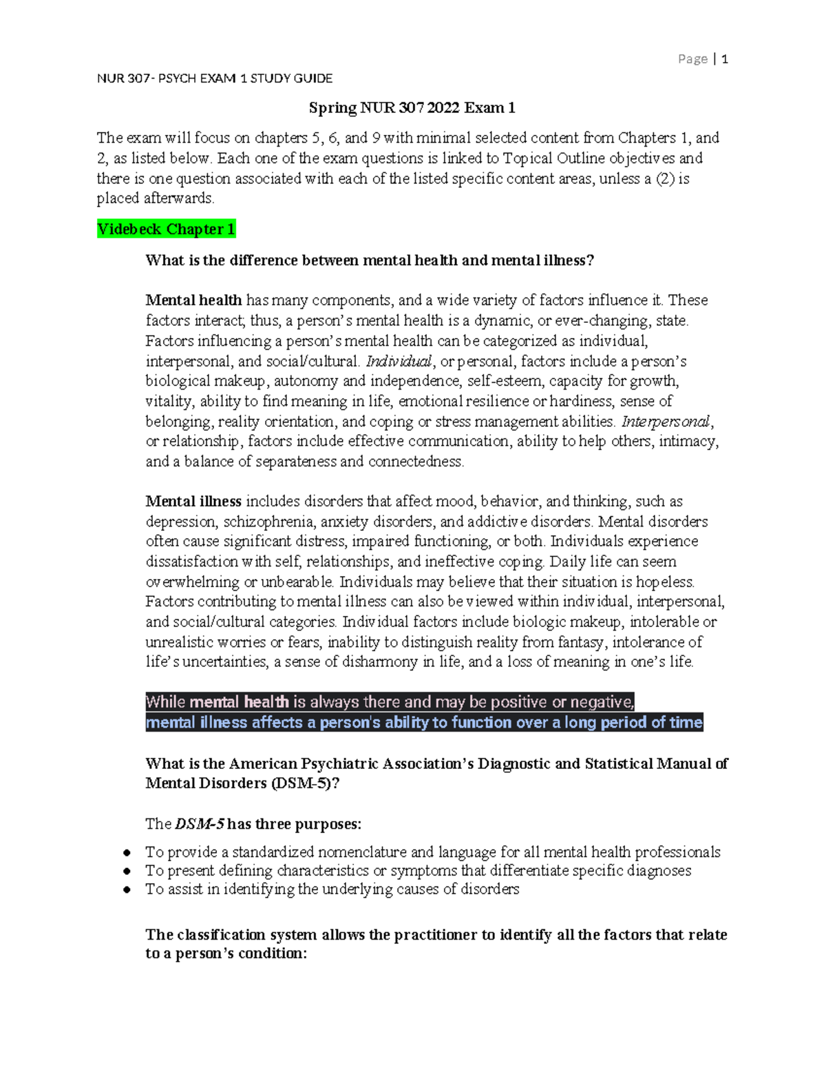 NUR 307 Spring 2022 Exam 1 Study Guide: Key Concepts & Topics - Studocu