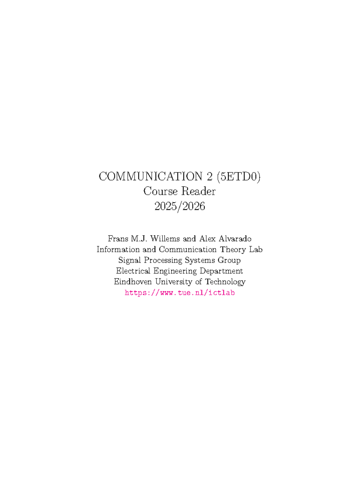 5ETD0 Communication Theory Course Reader: Historical Perspectives and ...