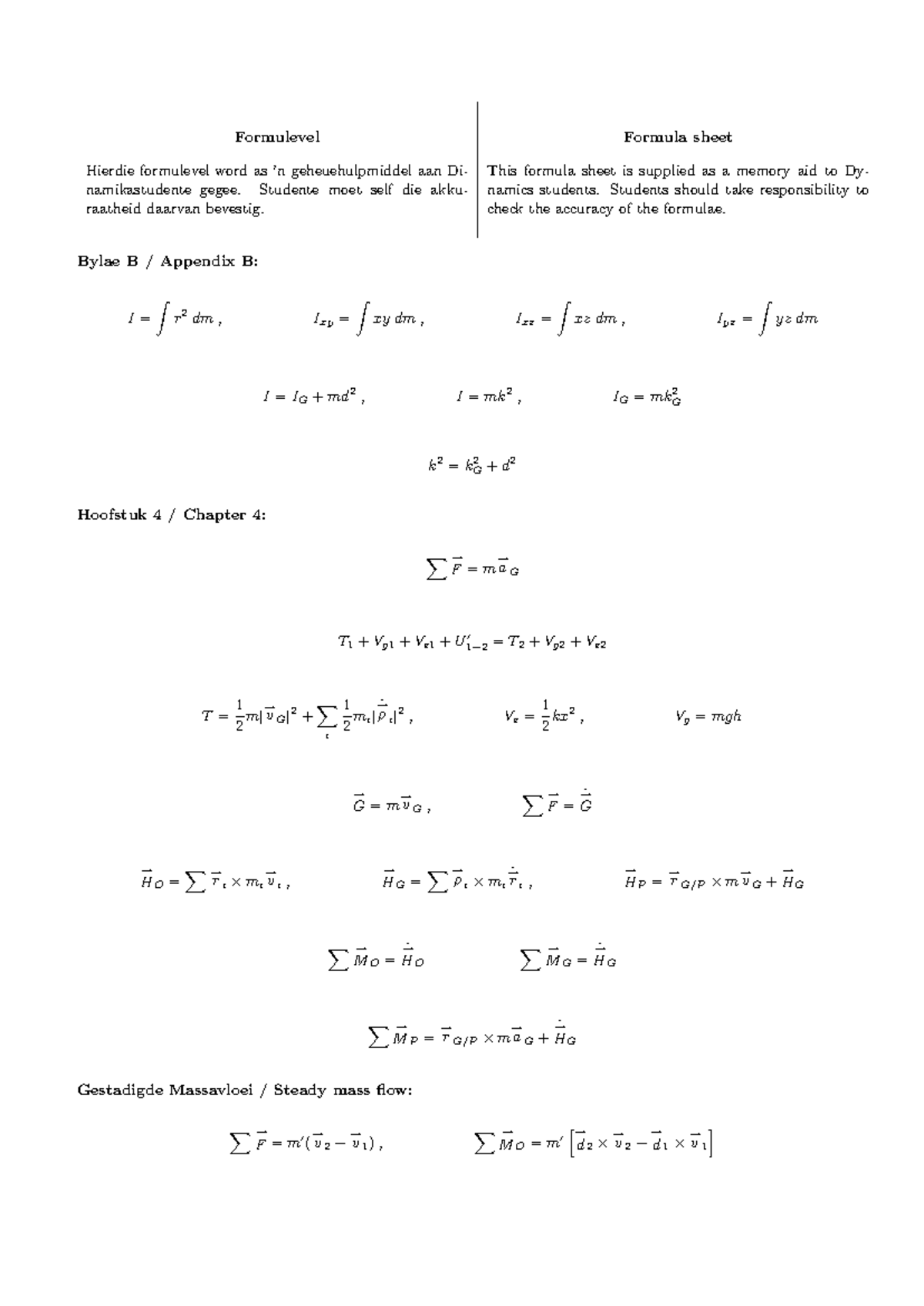 Formula Sheet - Formulevel Formula sheet Hierdie formulevel word as ’n ...