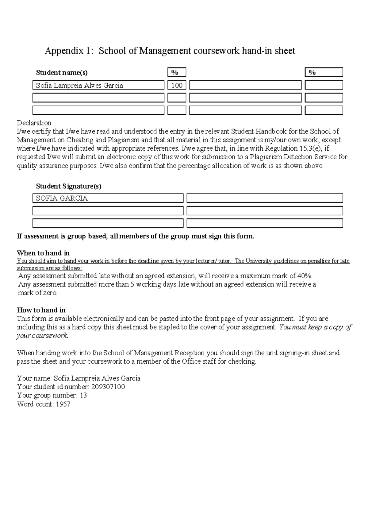 MN20624 Final Coursework - Appendix 1: School of Management coursework ...