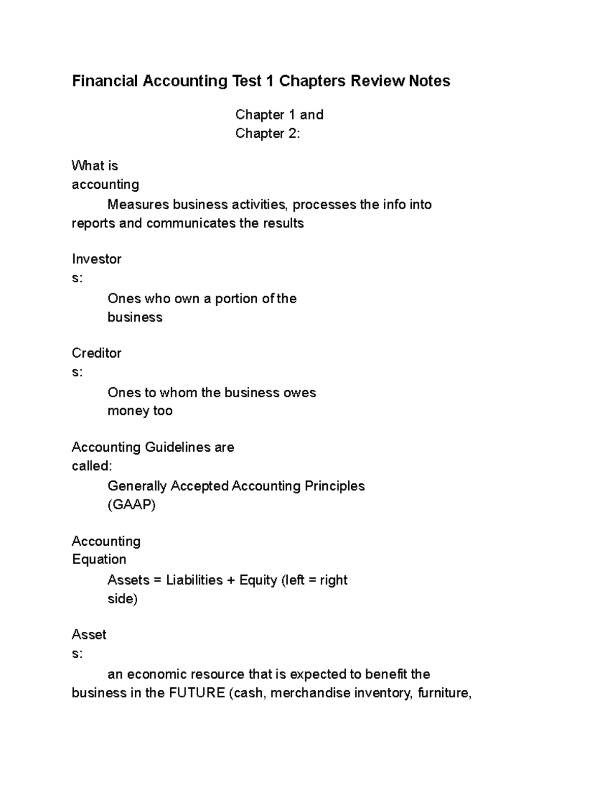 Financial Accounting Ch 1-5 Test Review Notes - Studocu