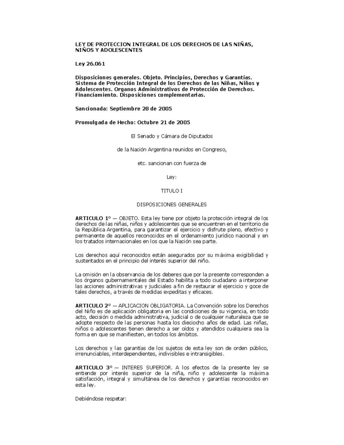 10-Ley de Protección integral de los derechos NNy A - LEY DE PROTECCION ...