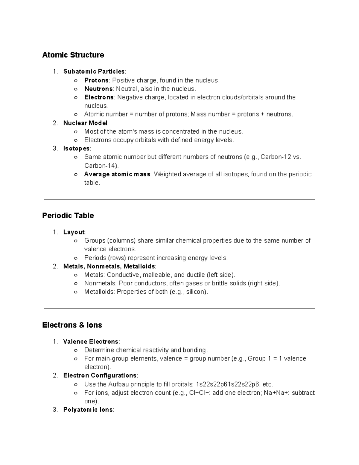 Chem 1040 final exam study guide - Atomic Structure Subatomic Particles ...