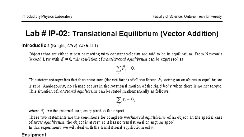 Lab Report: Translational Equilibrium (Vector Addition) - PHY 101 - Studocu