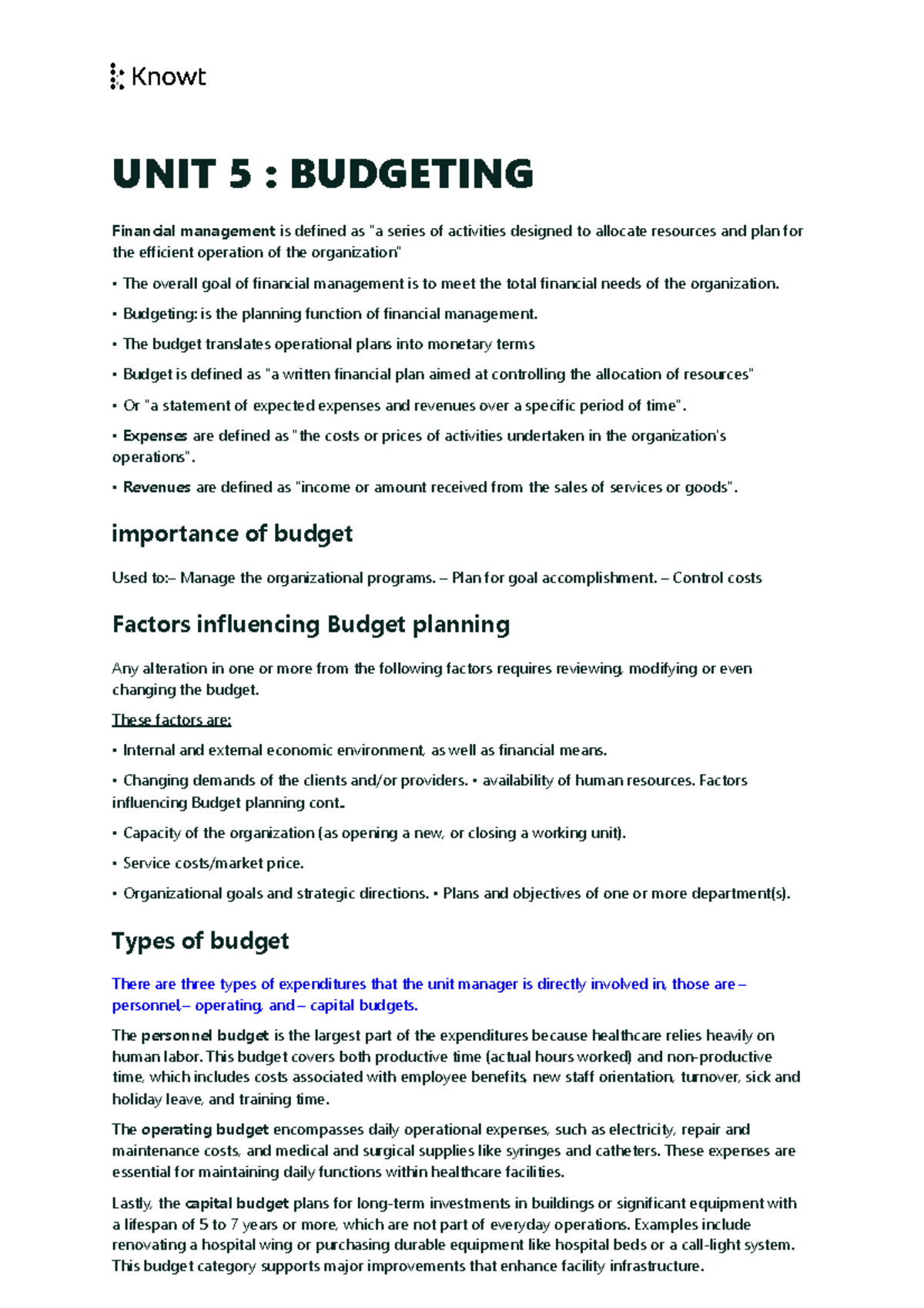 UNIT 5 Budgeting - Ppt - UNIT 5 : BUDGETING Financial management is ...