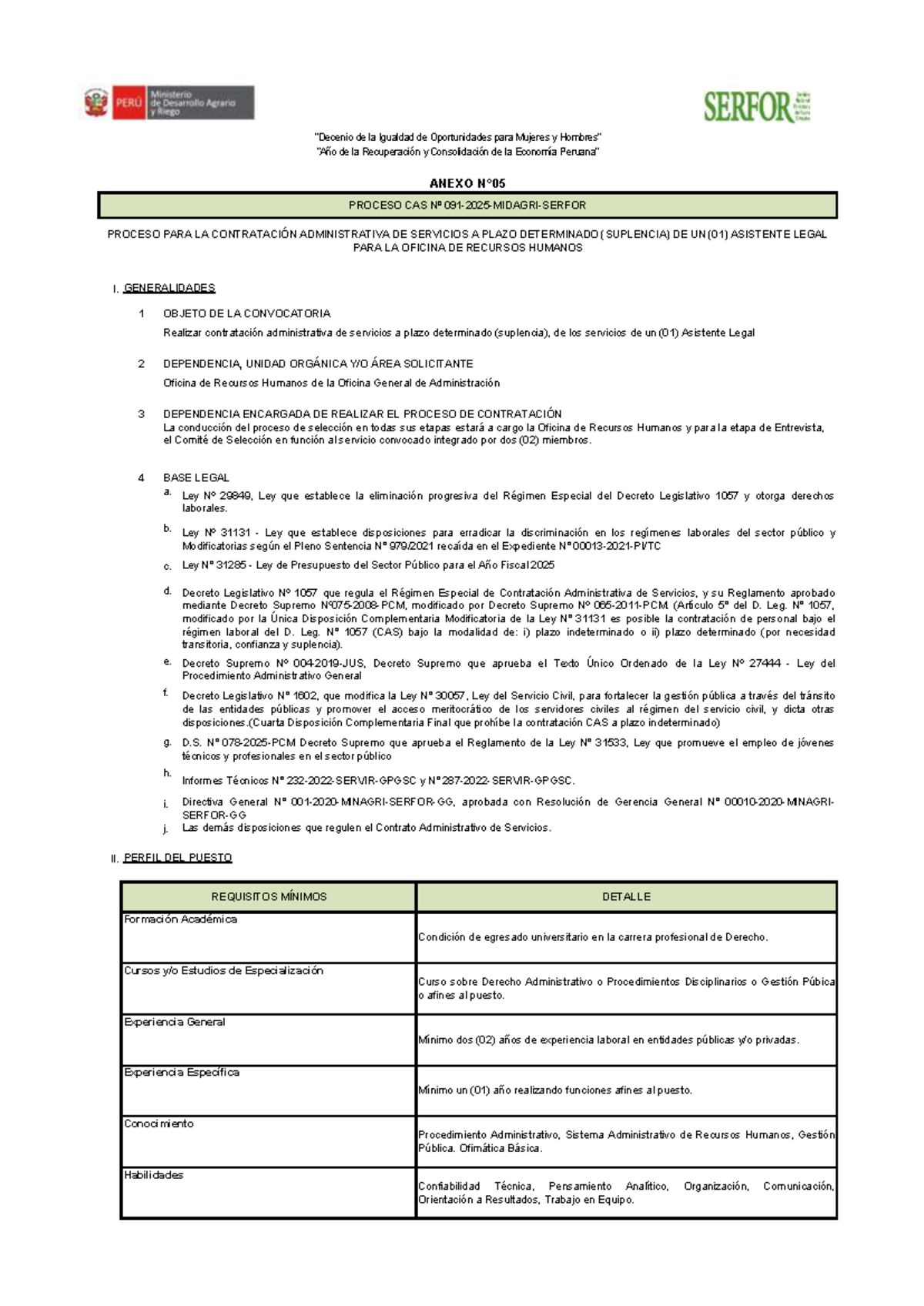 CAS 091-2025: Proceso de Contratación de Asistente Legal en Recursos ...