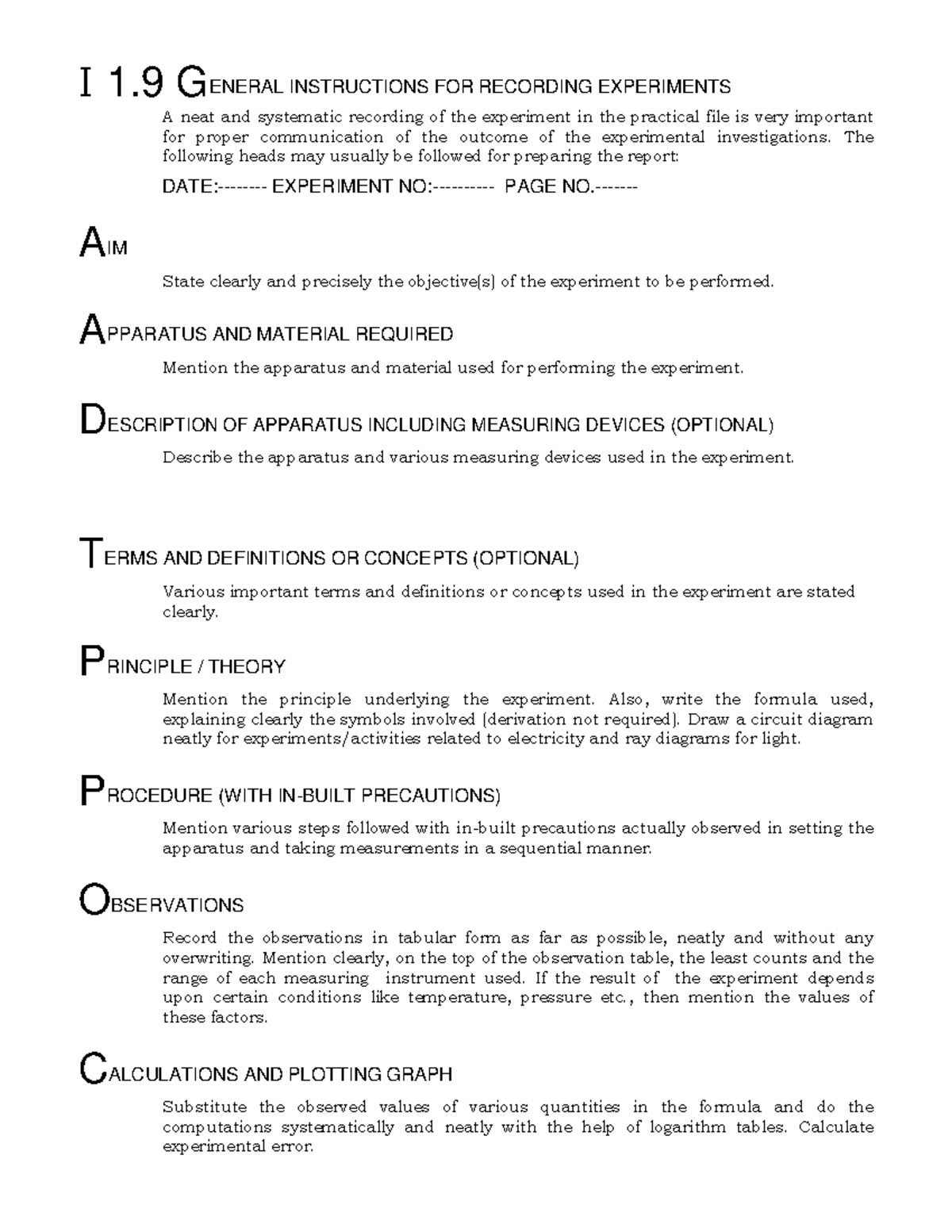 Physics Lab Record: General Instructions for Experiment Documentation ...