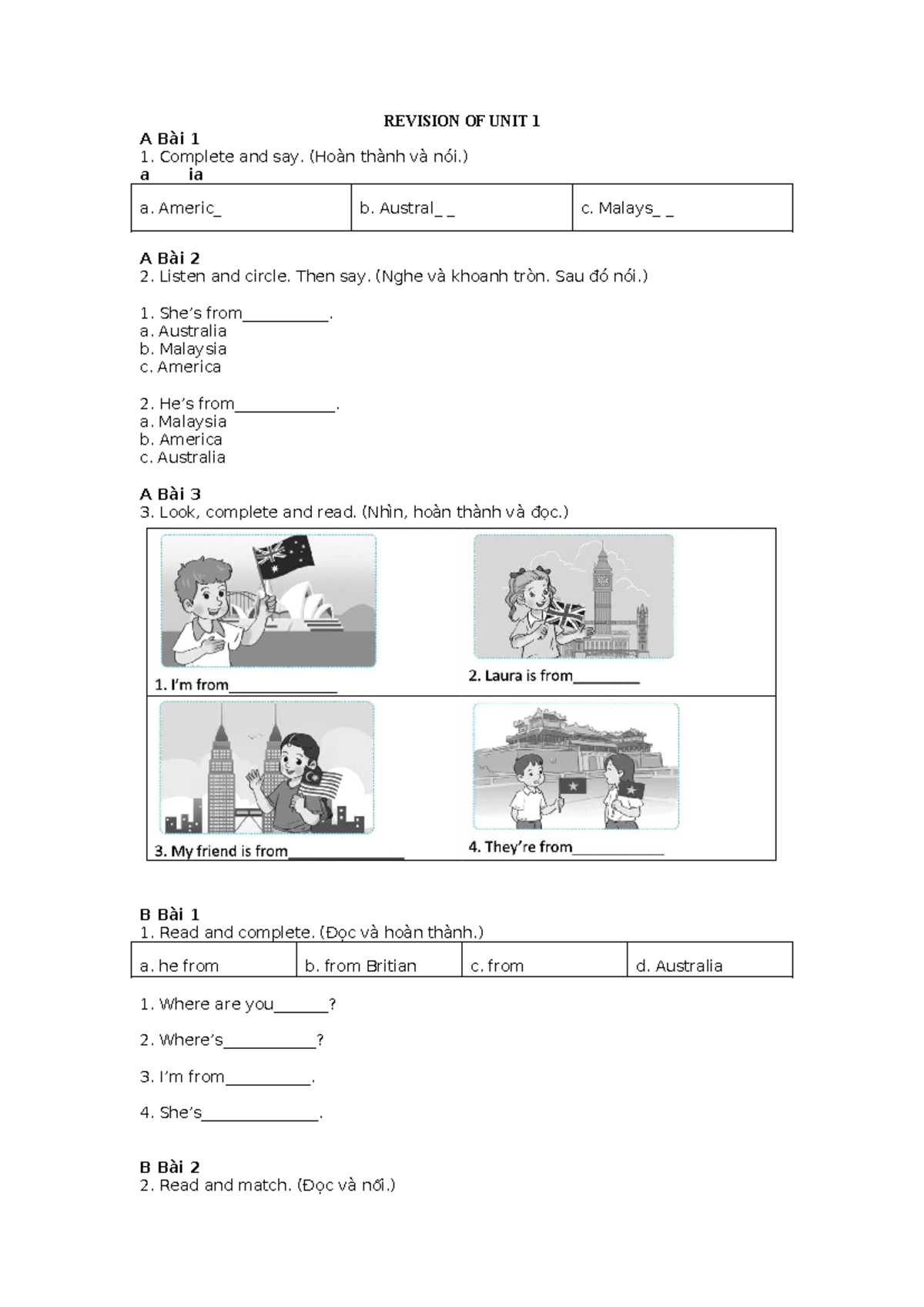 Revision of Unit 1 - Listening and Speaking Exercises - Studocu