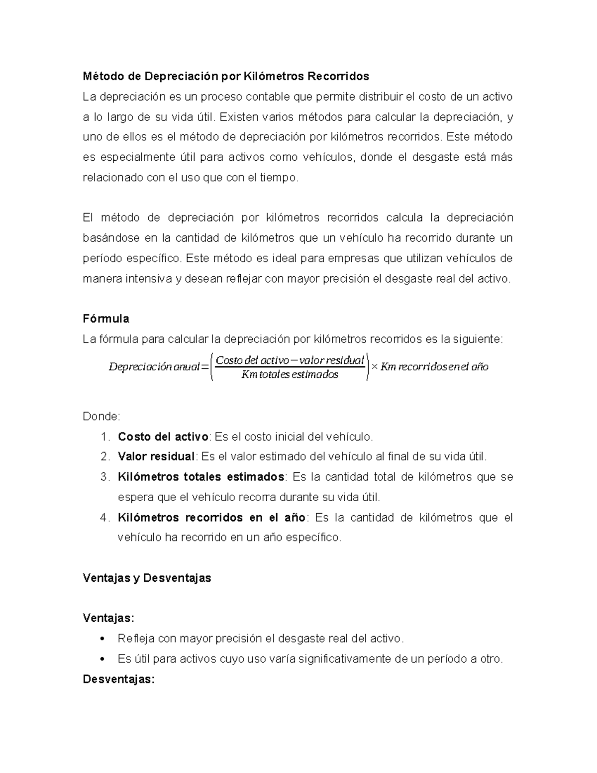 Método de Depreciación por Kilómetros Recorridos: Análisis y Ejemplo - Document Preview