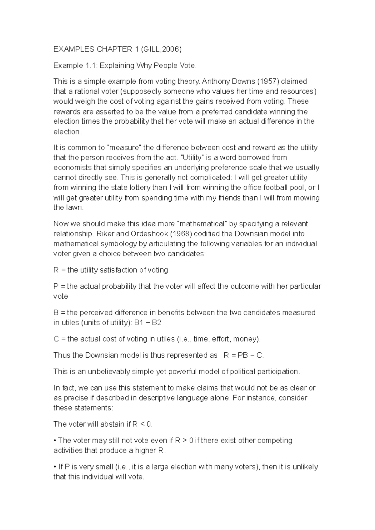 Ejemplos gill - EXAMPLES CHAPTER 1 (GILL,2006) Example 1: Explaining ...