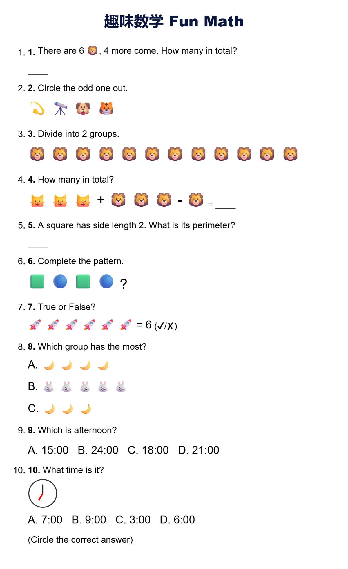 Math Worksheet 1: Fun Activities and Questions - Studocu