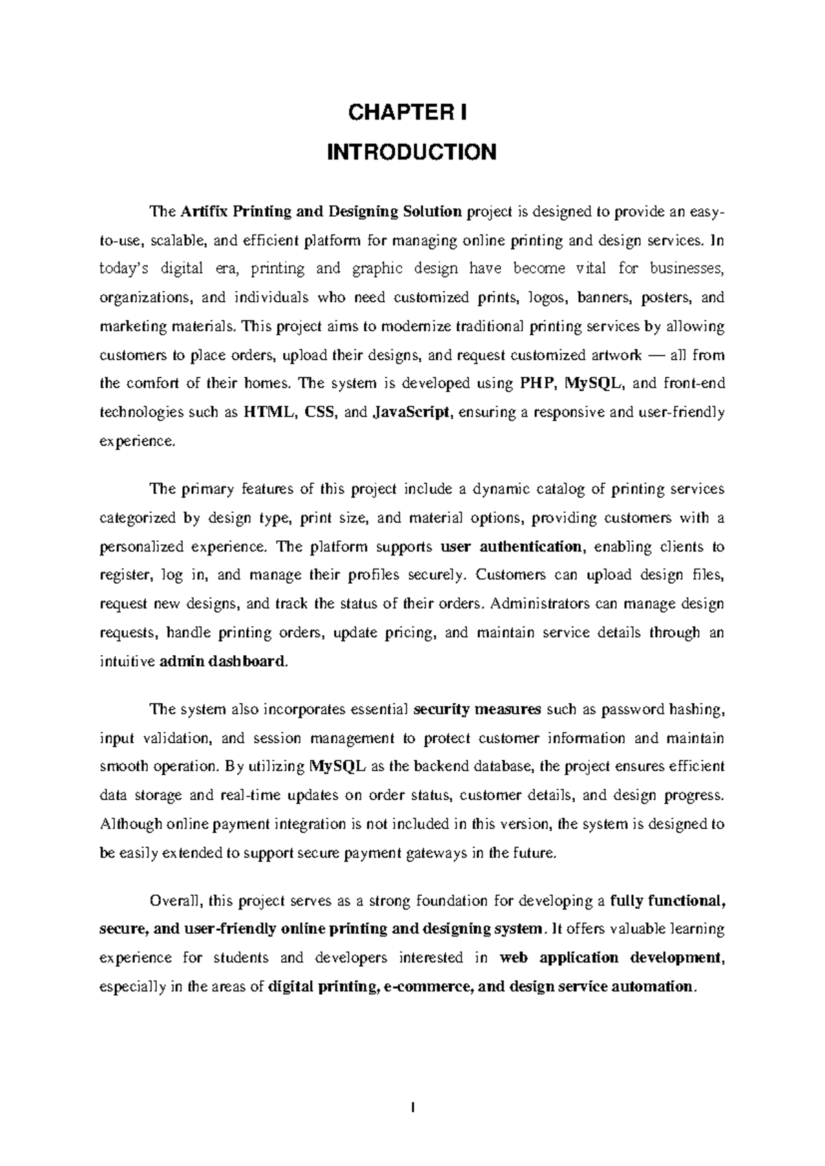 CHAPTER I INTRODUCTION: Artifix Printing & Designing Solution (CS101 ...