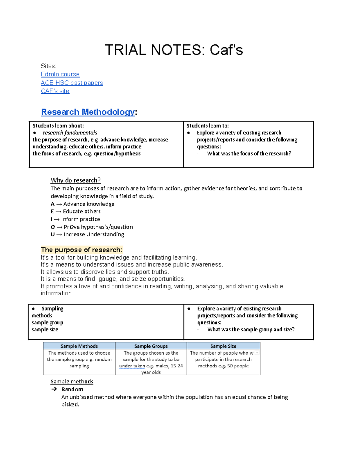 Research Methodology Notes: ACE HSC Trial Study Guide - Studocu
