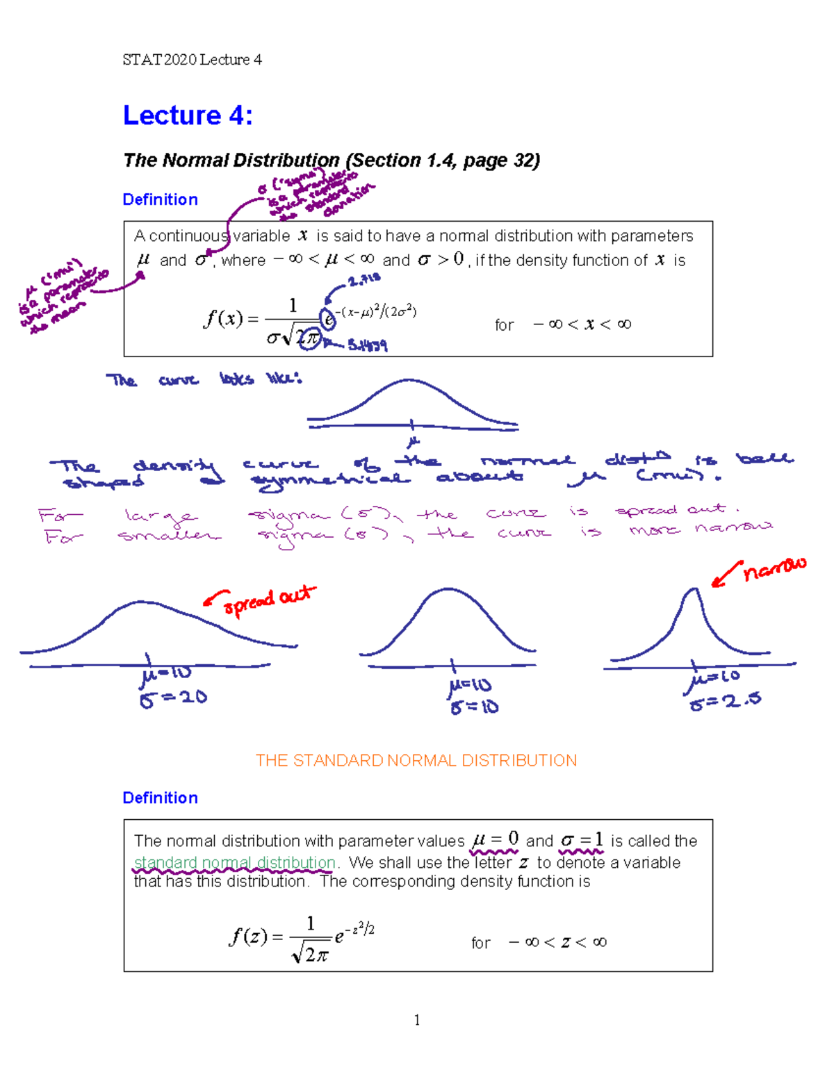 STAT2020 Lecture 4: Understanding the Normal Distribution - Studocu