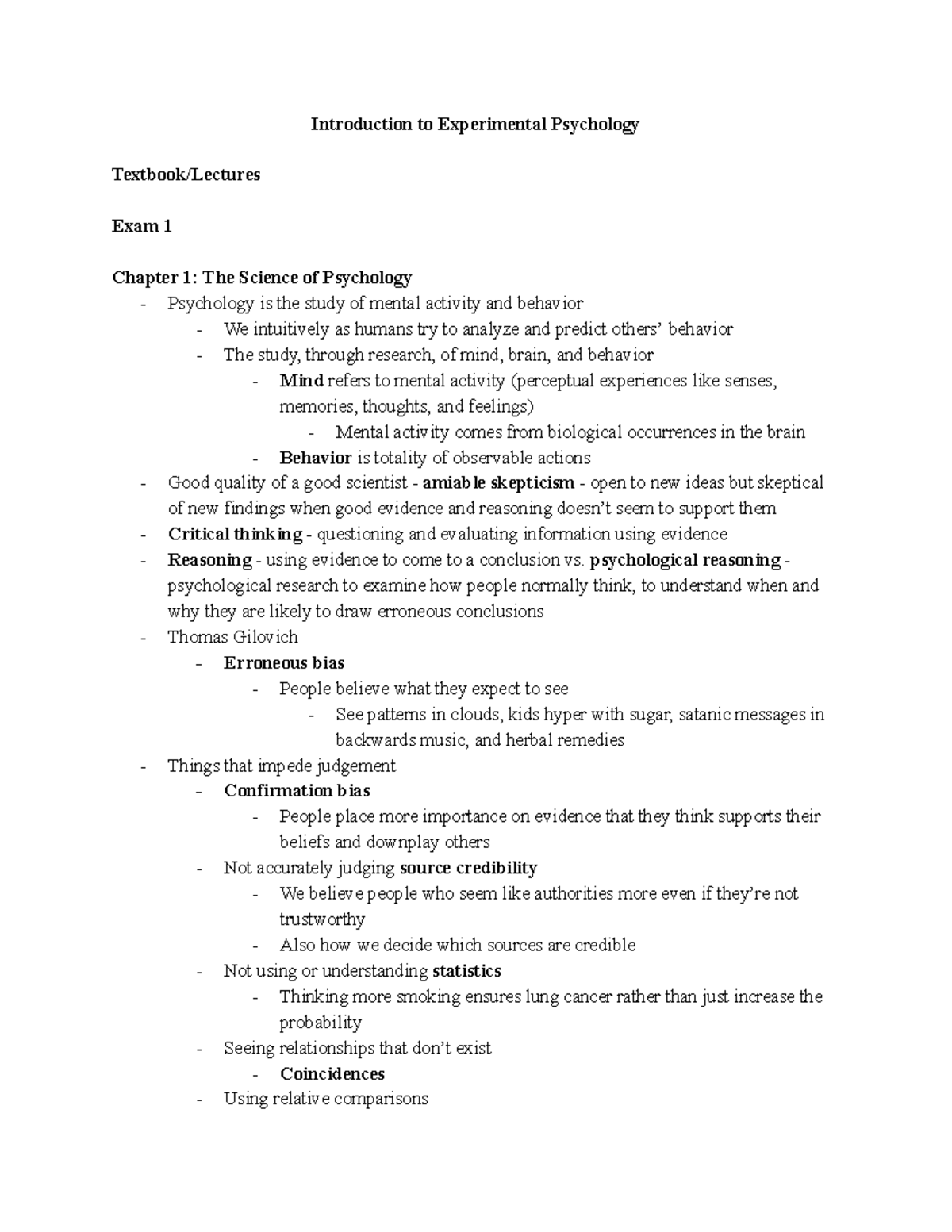 PSYC 001 - Midterm 1 Study Guide: Experimental Psychology Insights ...