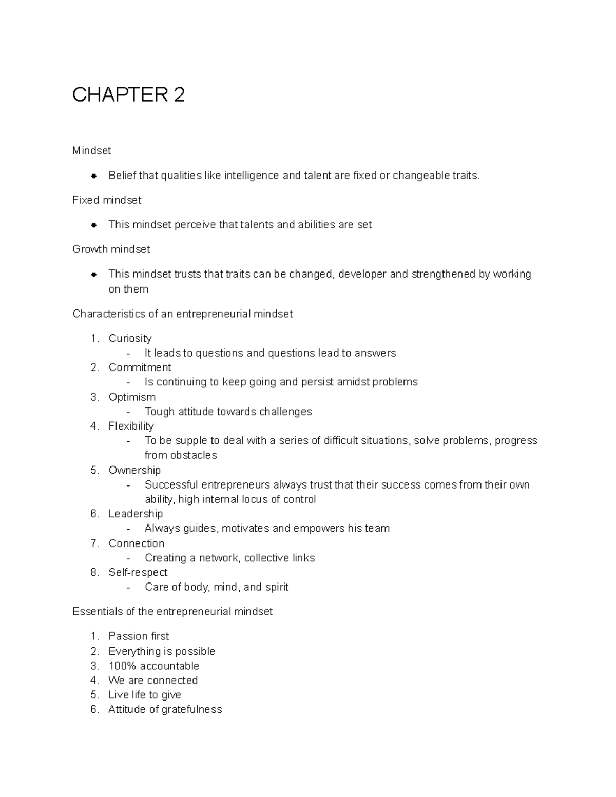 Chapter 2 - entrepreneurial mindset - CHAPTER 2 Mindset Belief that ...