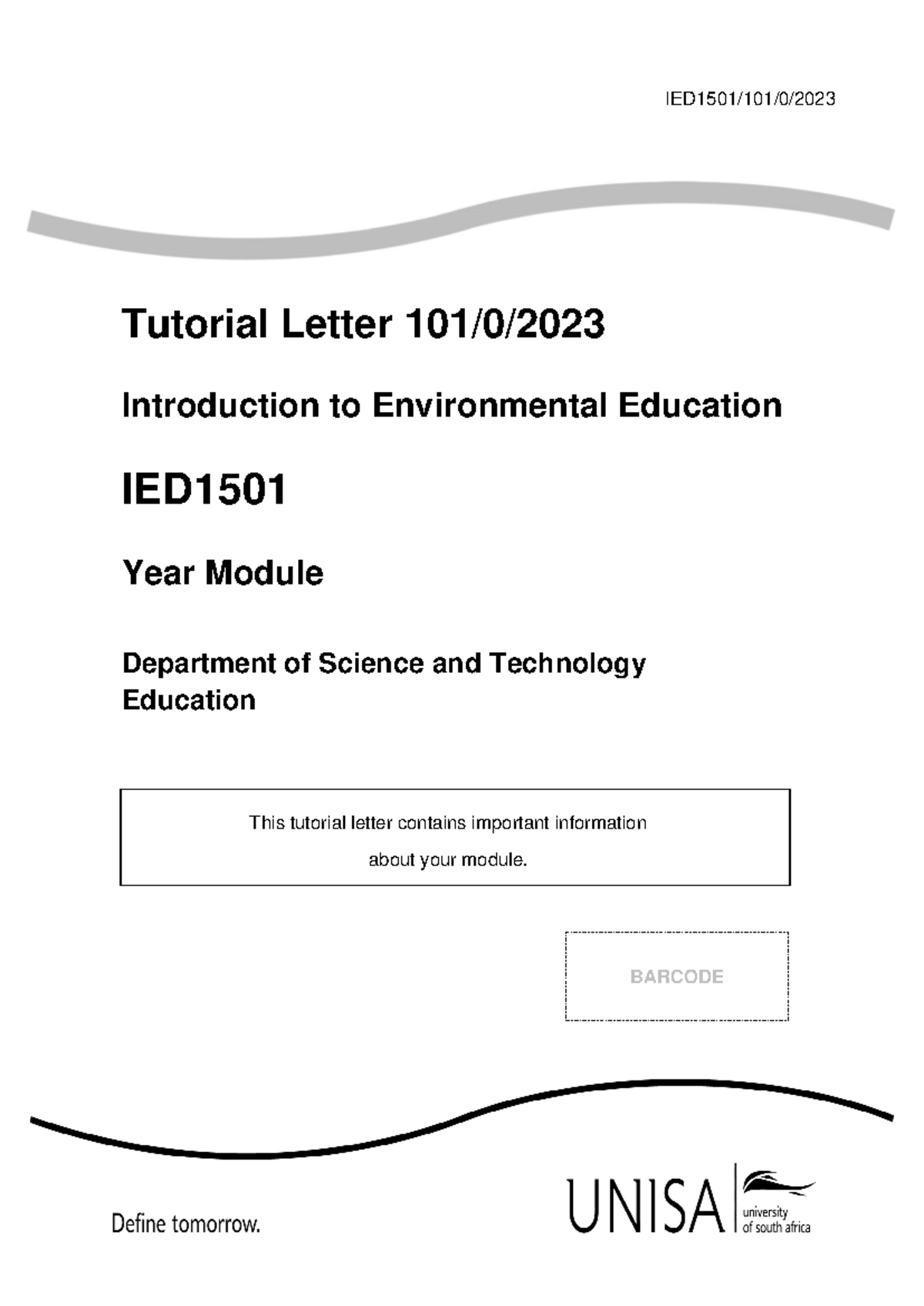 IED 1501/101/2023 Tutorial Letter: Introduction to Environmental ...