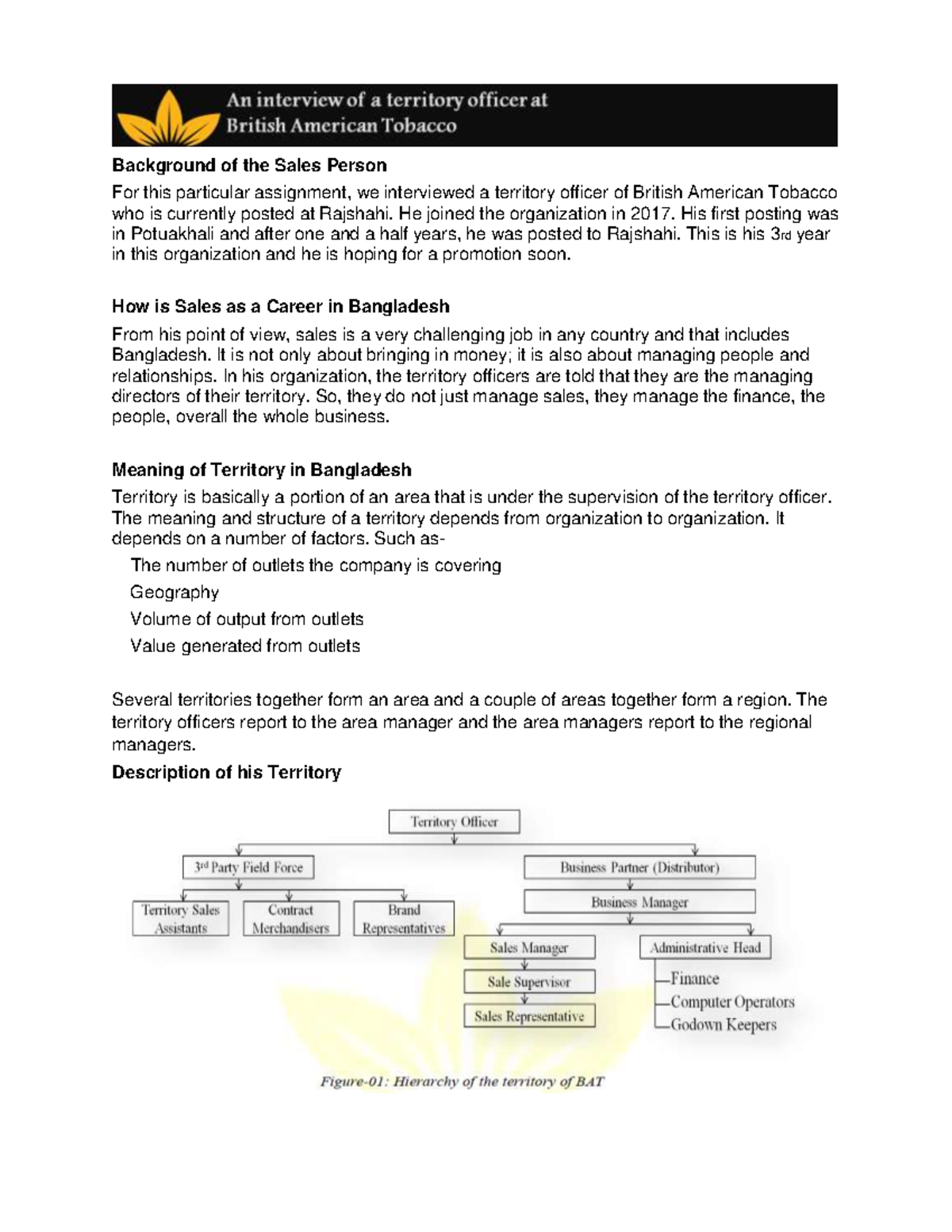 british american tobacco territory manager salary Interview Insights: Territory Officer at British American Tobacco  (Marketing Analysis)