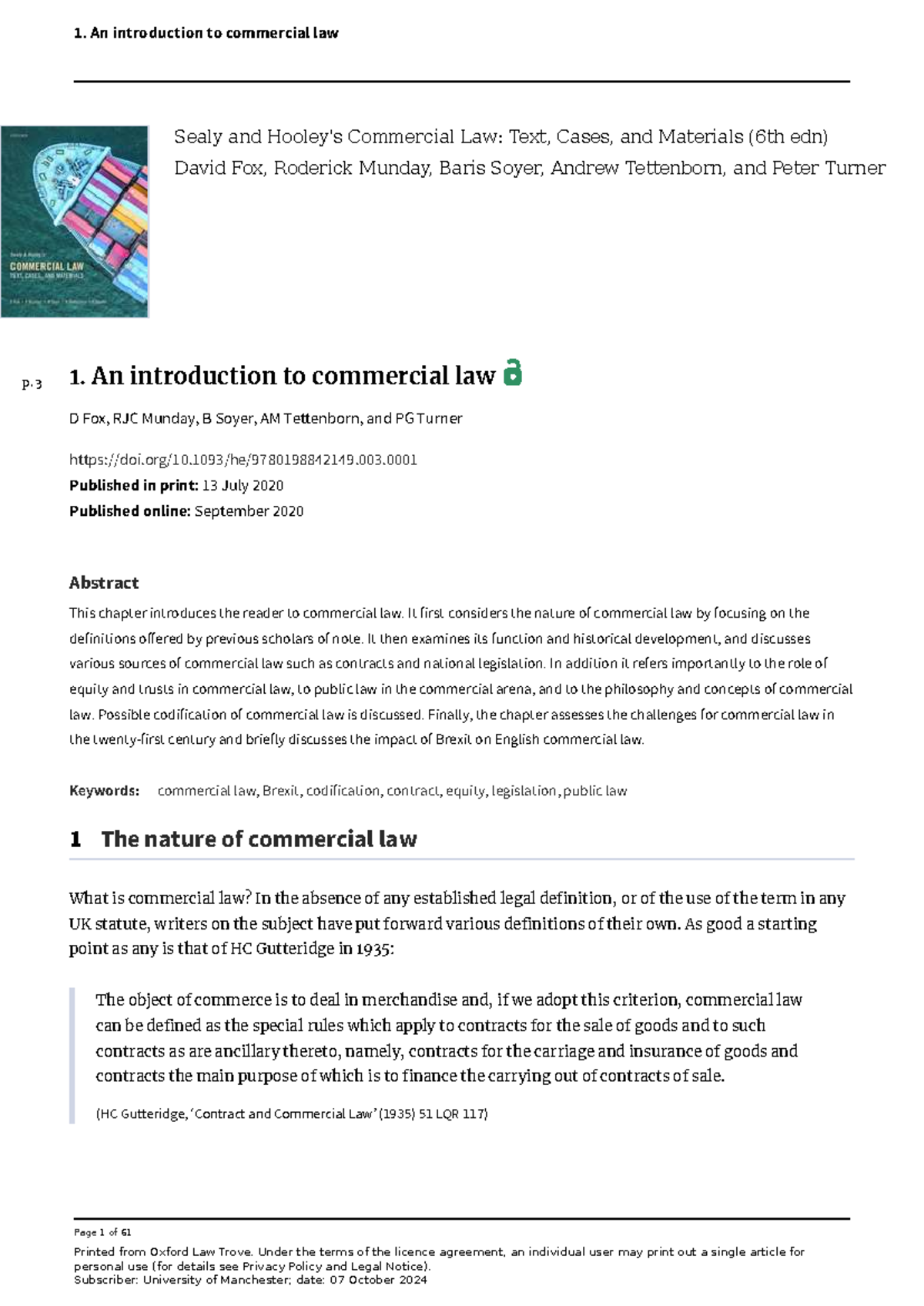 Commercial Law: An Introductory Chapter (Course Code: CL101) - Studocu