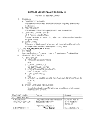 Training PLAN IN Cookery - UNA SKILLS TRAINING AND ASSESSMENT CENTER ...