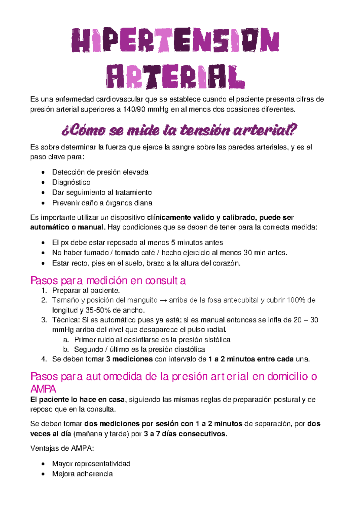 Apunte 4: Hipertensión Arterial y su Manejo Clínico - Studocu