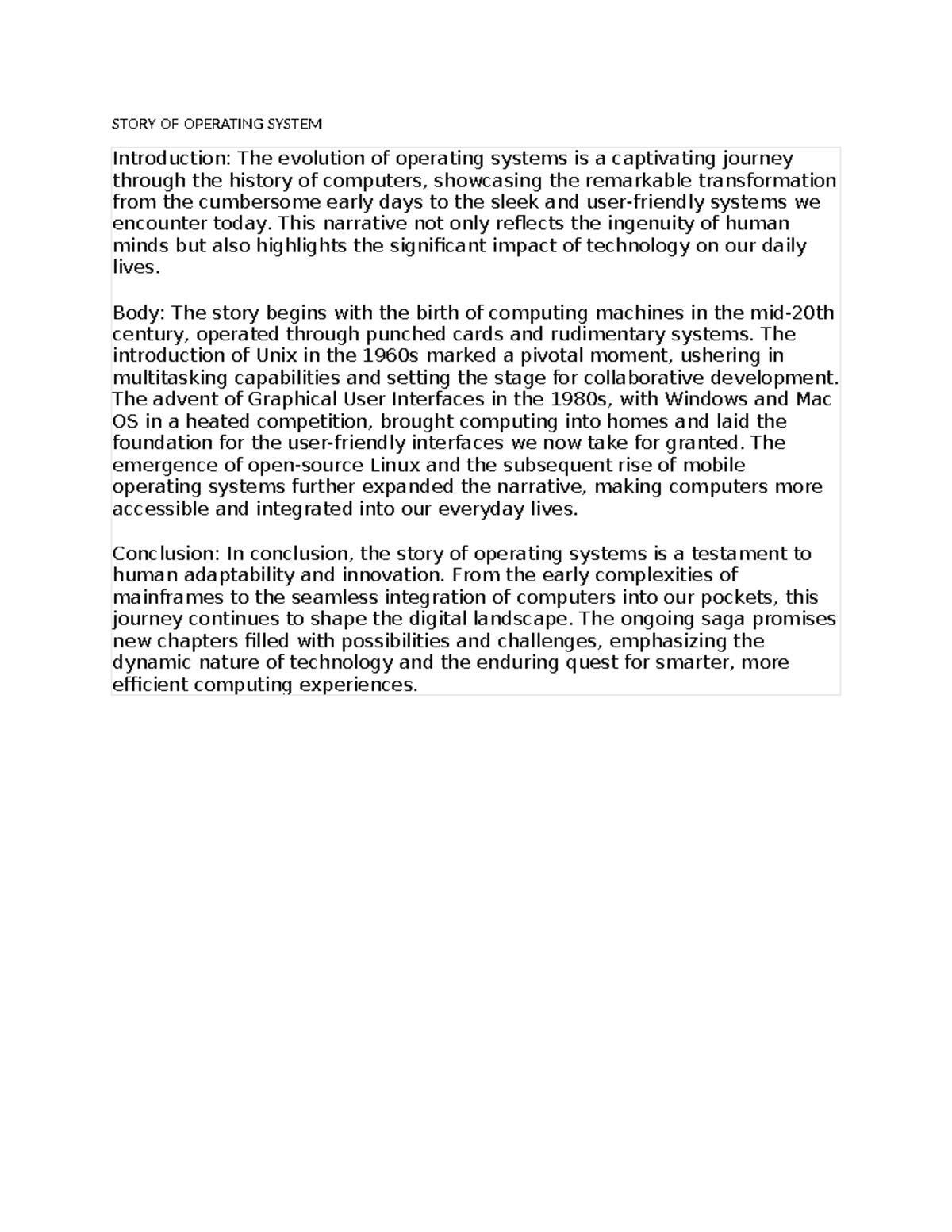 Story OF Operating System - STORY OF OPERATING SYSTEM Introduction: The ...
