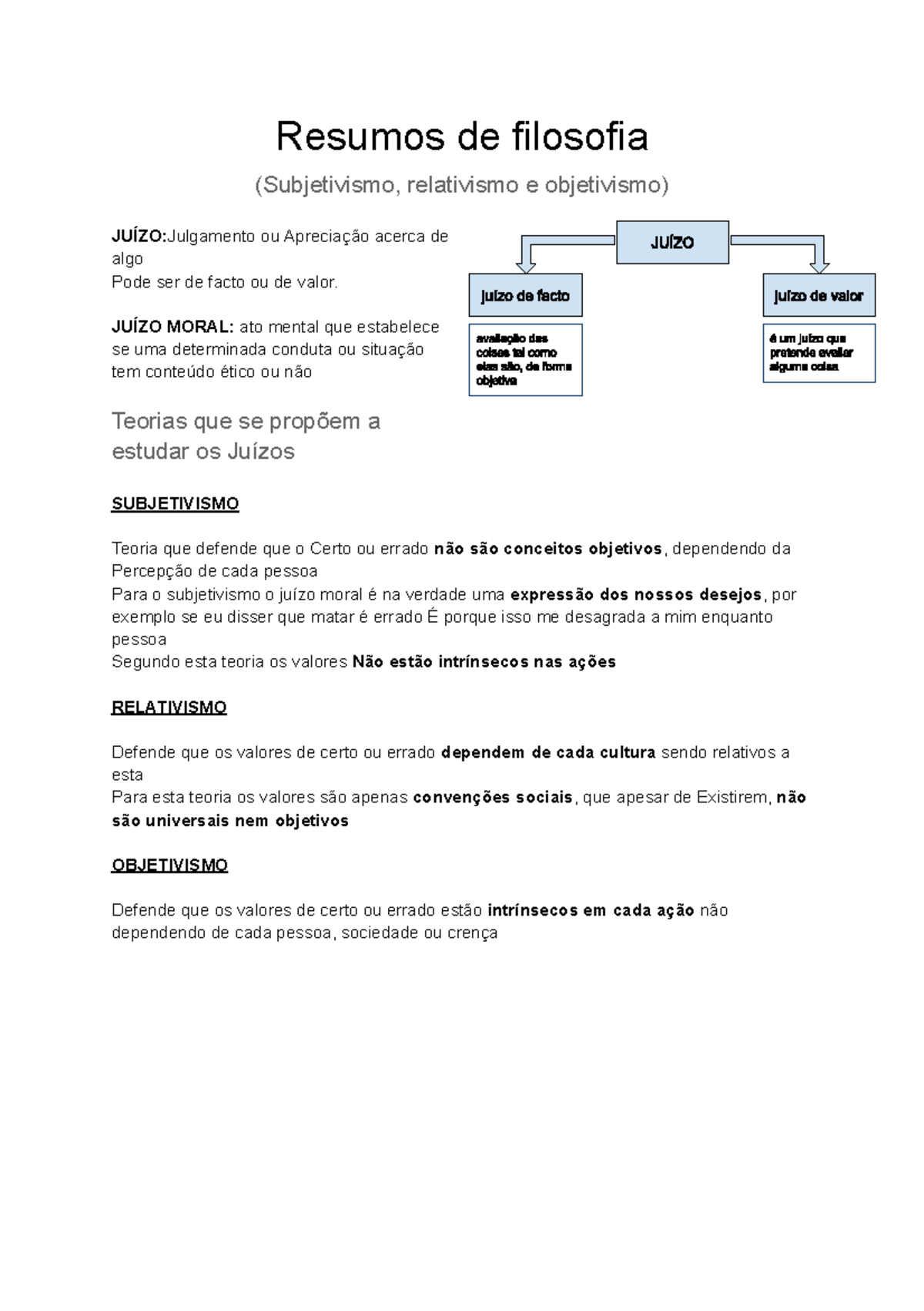 Resumos fil Subjetivismo, relativismo e objetivismo - Resumos de ...