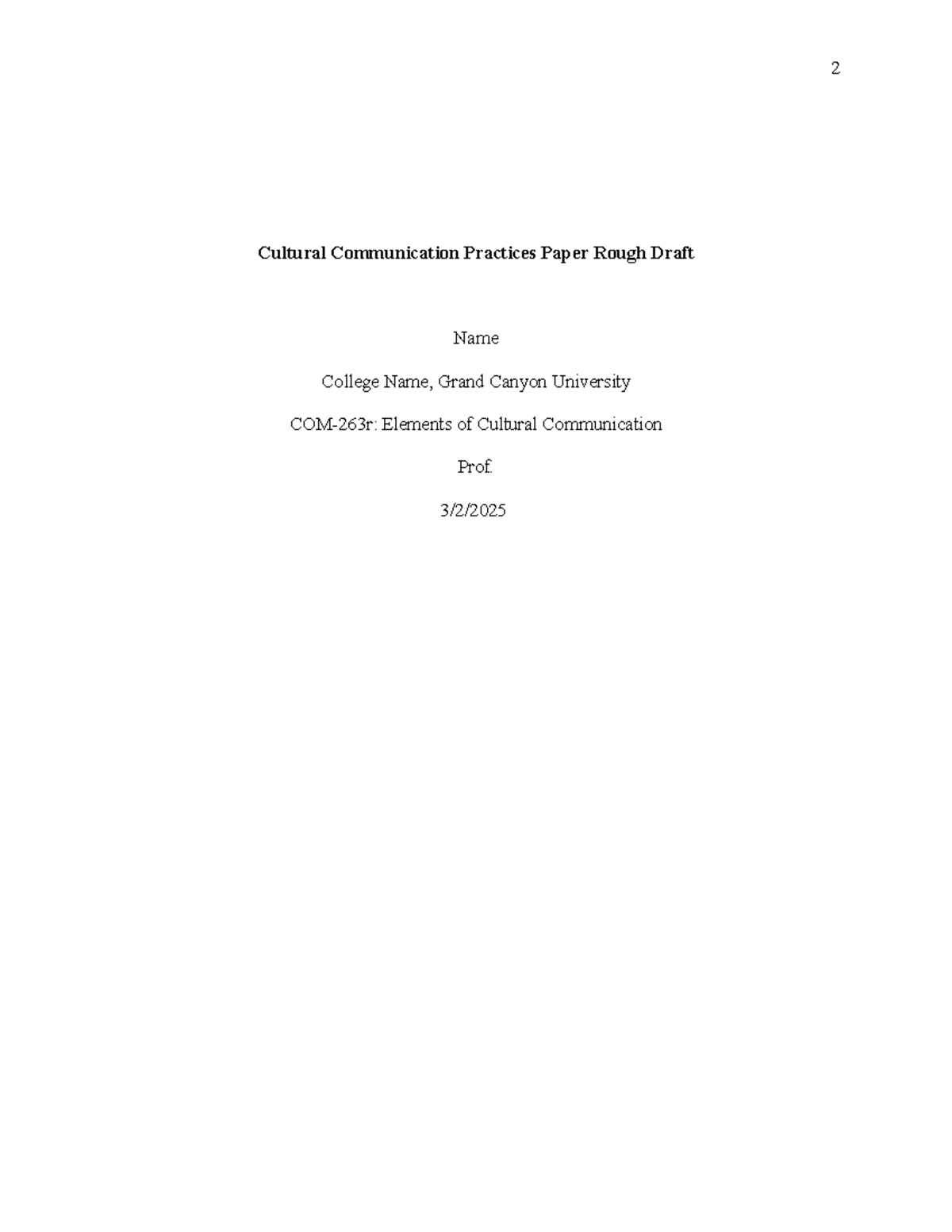 Cultural Communication Practices Paper Rough Draft - Cultural ...