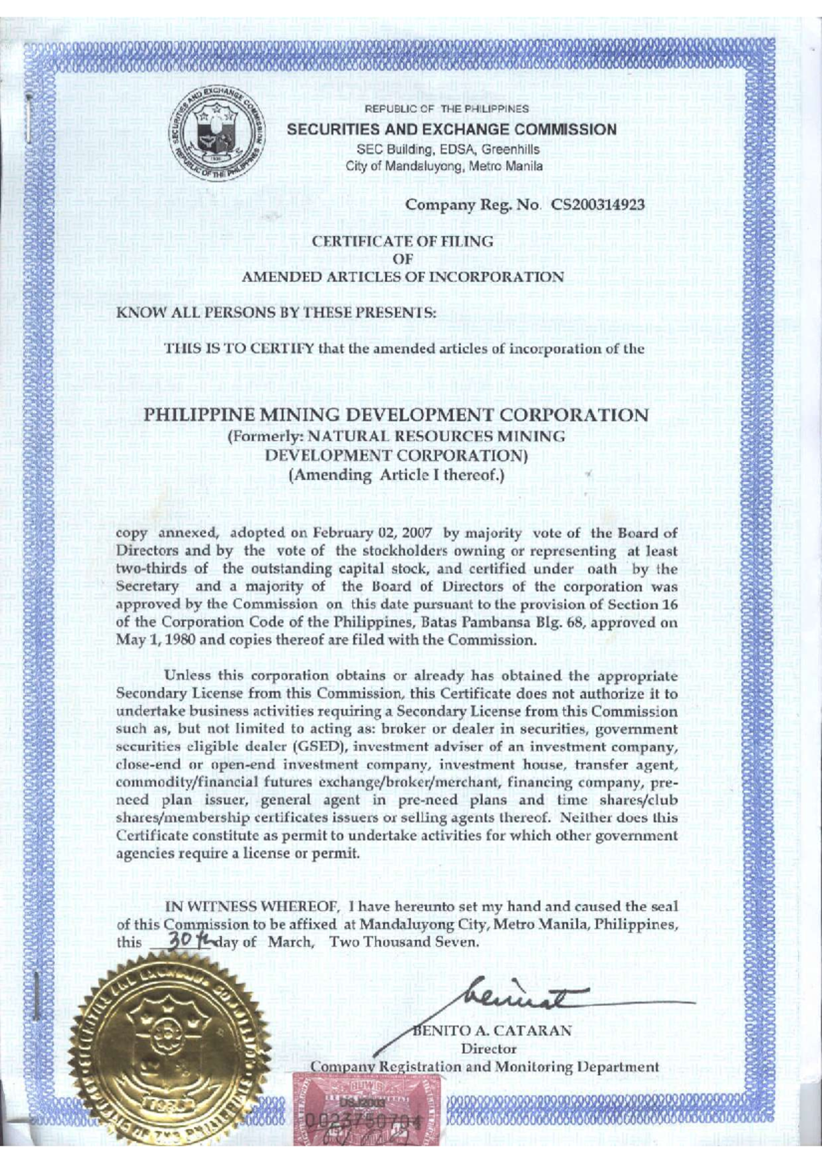 Amended Articles of Incorporation - EXCHANGE REPUBLIC OF THE ...