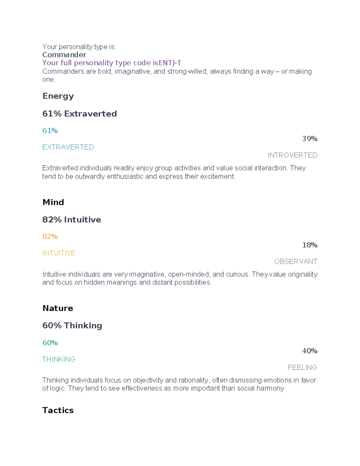Your personality type is - Your personality type is: Commander Your ...
