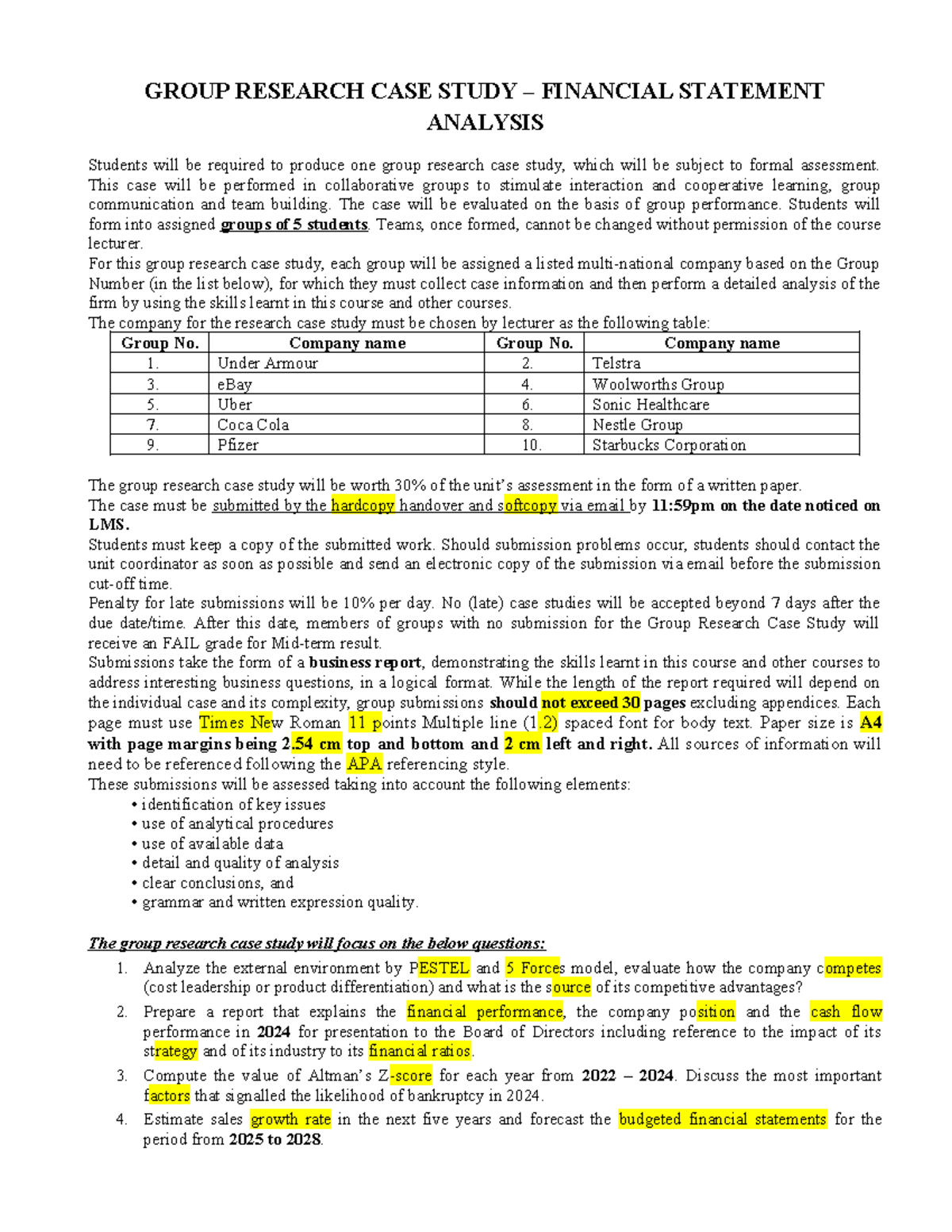 Group Research Case Study: Financial Statement Analysis (2025-1) - Studocu