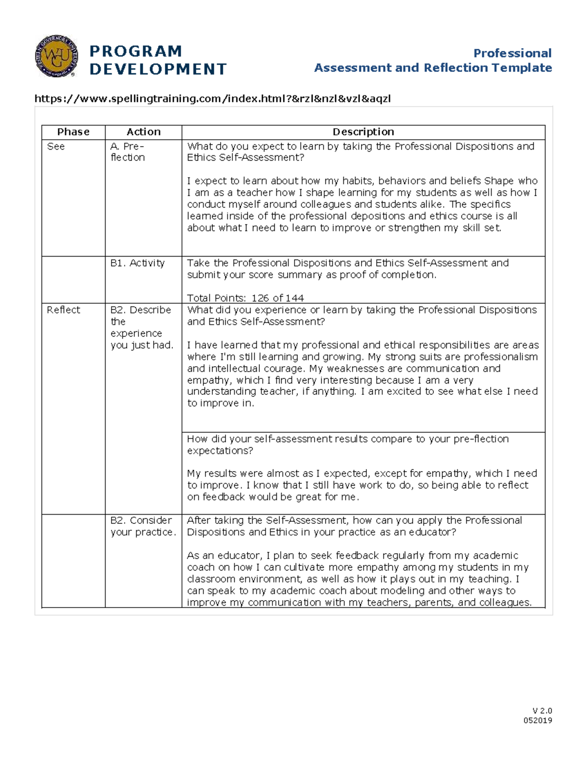 PROG Professional Dispositions and Ethics Self-Assessment Reflection ...