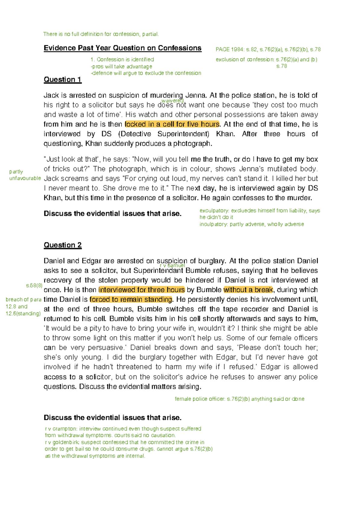 Confession Tutorial Questions: Evidential Issues & Case Analysis - Studocu
