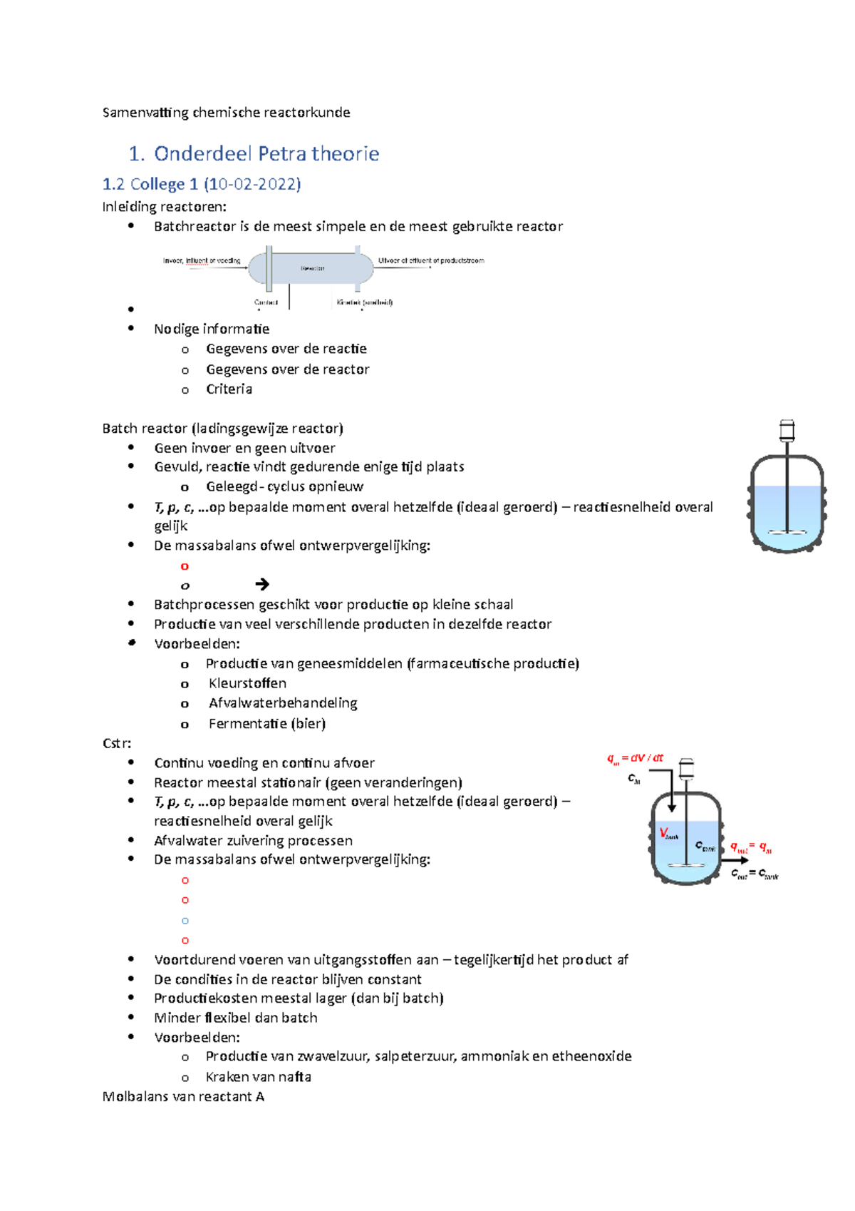 Samenvatting Chemische Reactorkunde - College Notities (ENGR 101 ...
