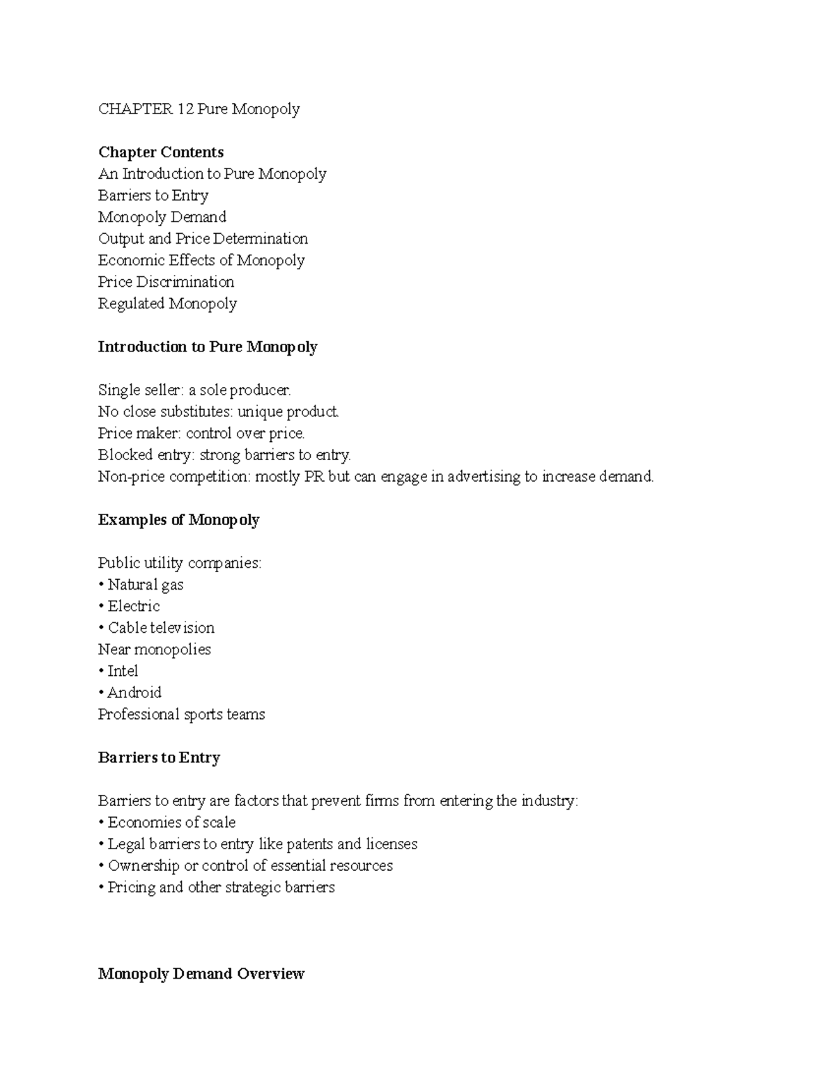 Chapter 12 Pure Monopoly - CHAPTER 12 Pure Monopoly Chapter Contents An ...