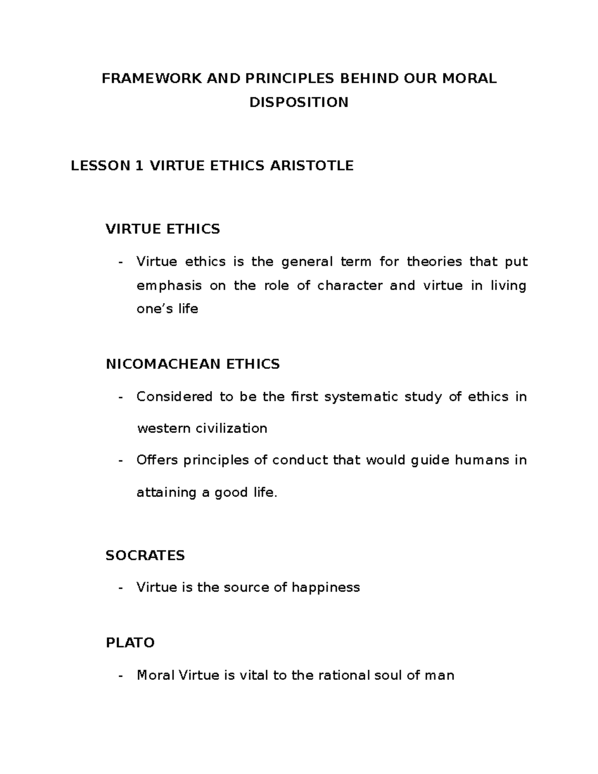 Ethics in Focus: A Lesson on Aristotle's Virtue Ethics - Studocu