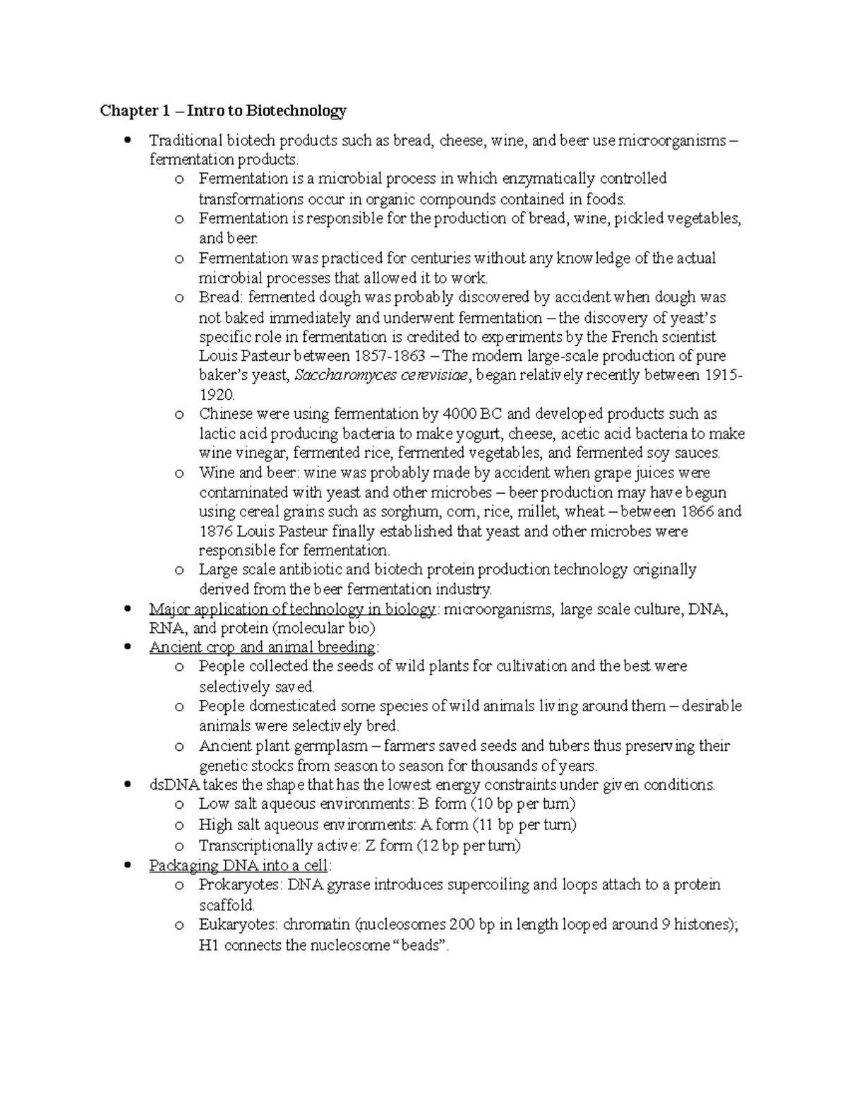 Lecture Notes on Biotechnology: Chapters 1-4 Overview - Studocu