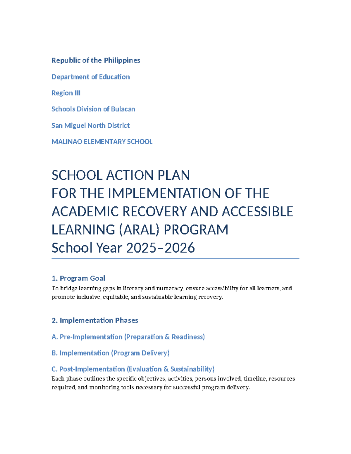 Revised GCS ARAL Action Plan 2025-2026 for Academic Recovery - Studocu