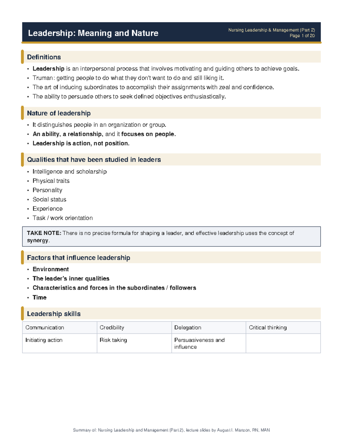 Nursing Leadership Management (Part 2) Summary and Key Concepts - Studocu