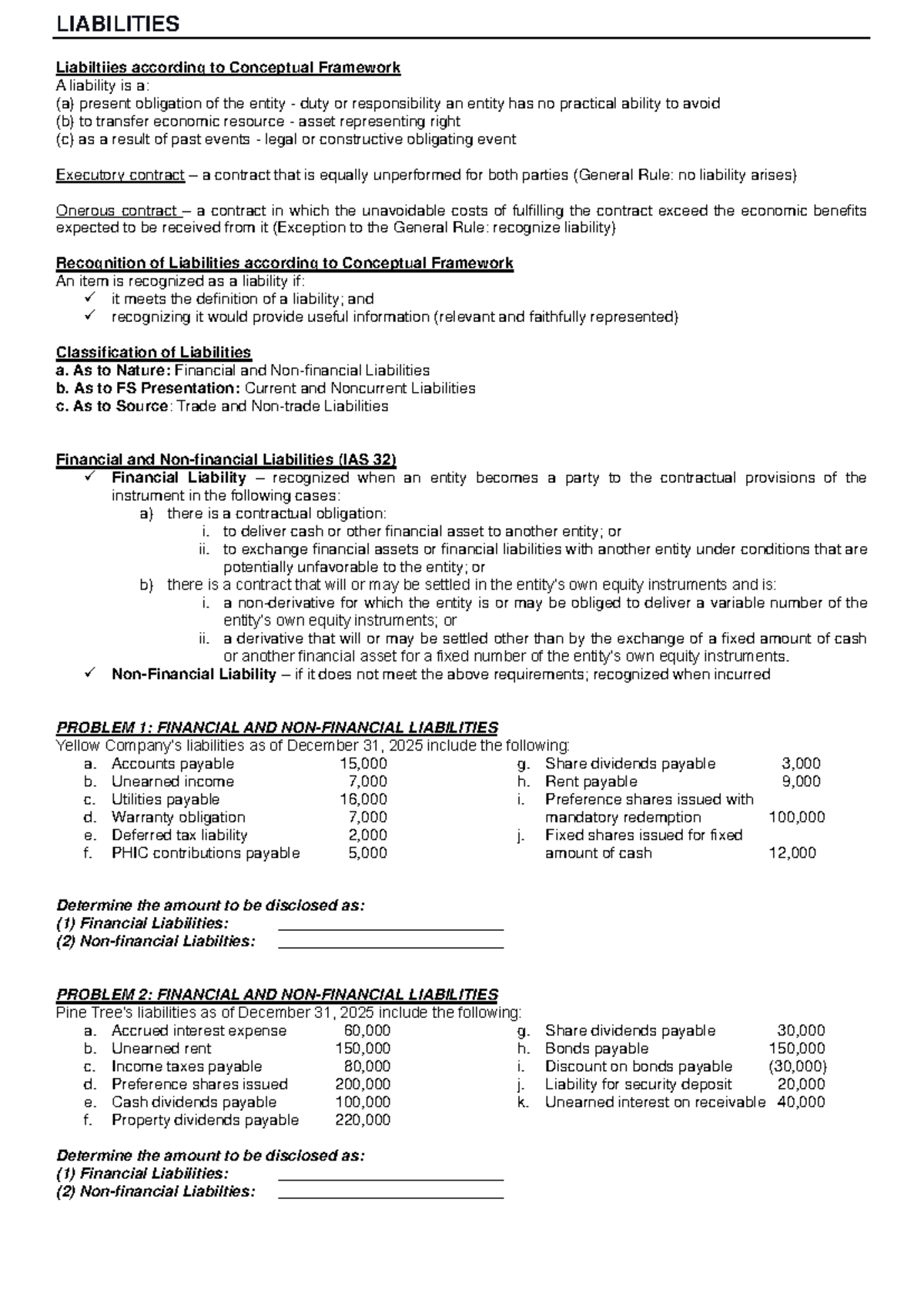 Lesson 1 - Definition & Presentation of Liabilities (FIN 101) - Studocu