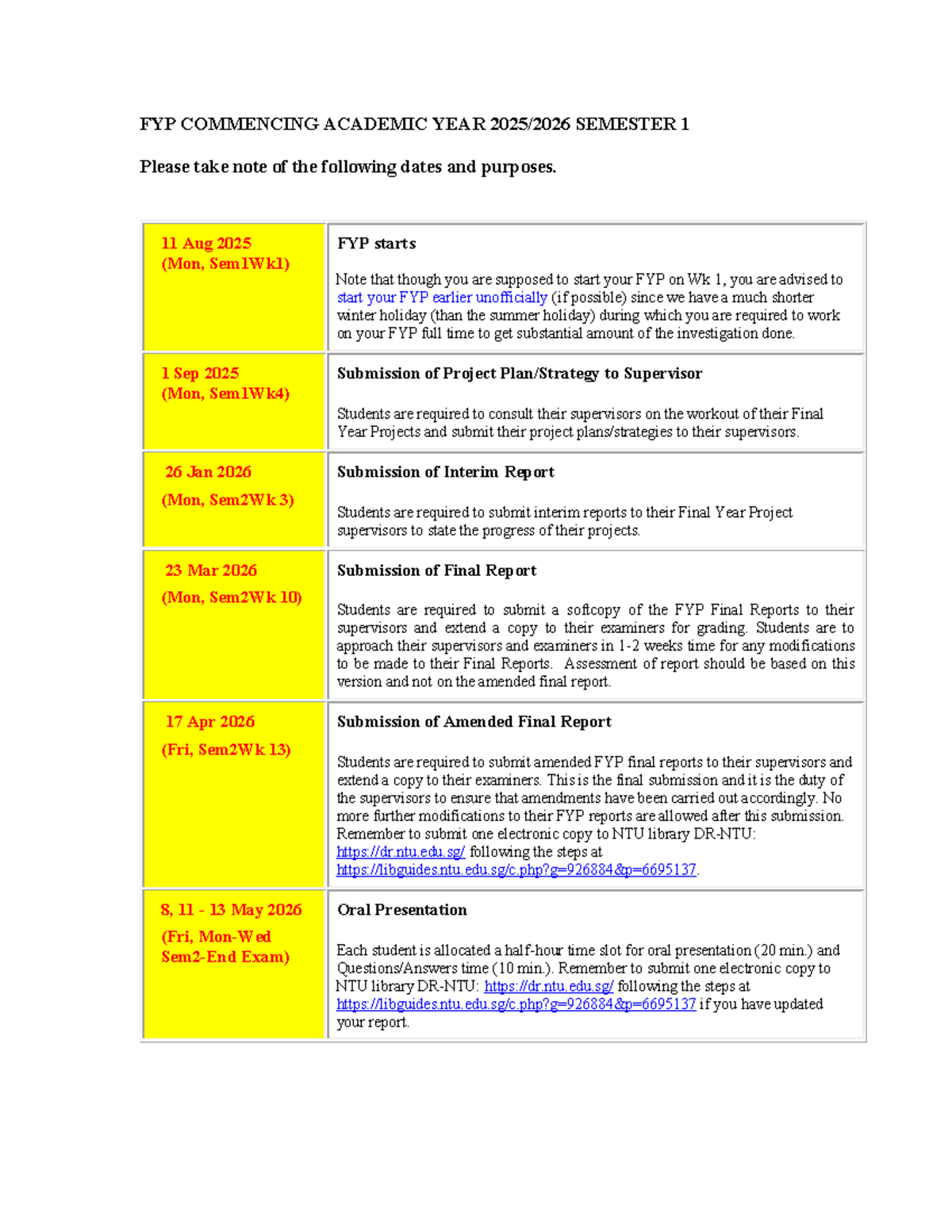 FYP Important Dates & Guidelines - AY Semester 1 - Studocu