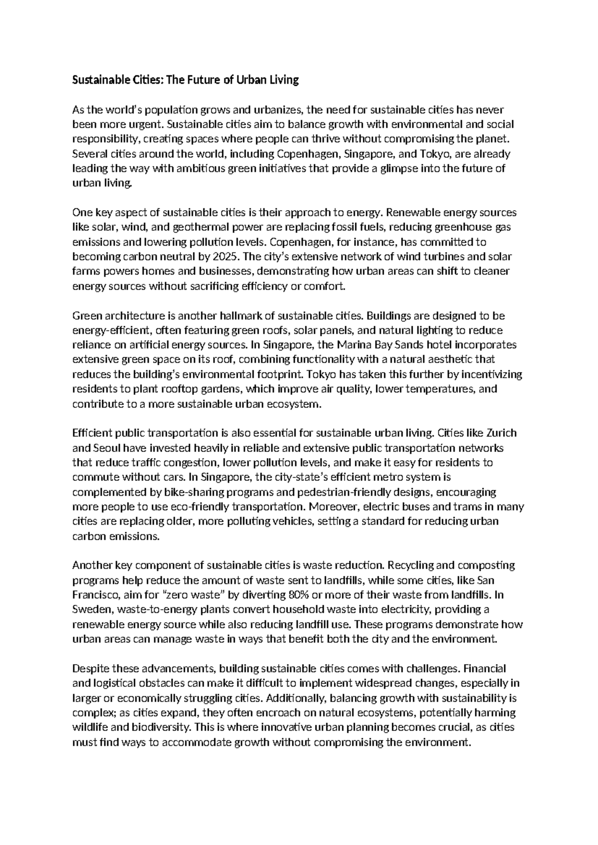 Doc1A4 - Sustainable Cities: The Future of Urban Living As the world’s ...