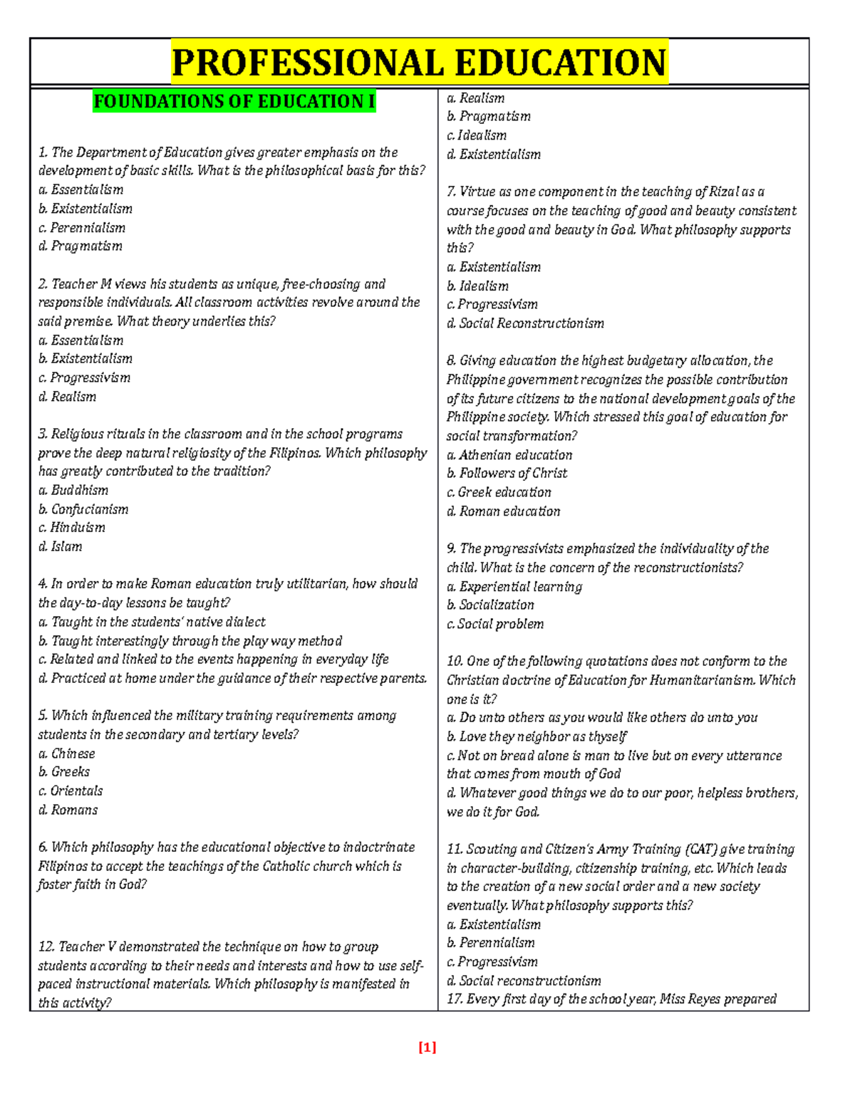 PRC Reviewer - Profed: Professional Education Foundations Notes - Studocu