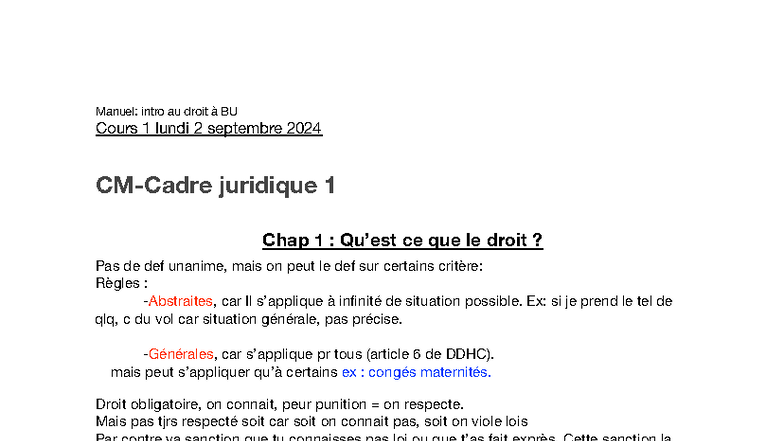 Chap 1 - Cours 1: Introduction au Droit - Licence AES - Studocu