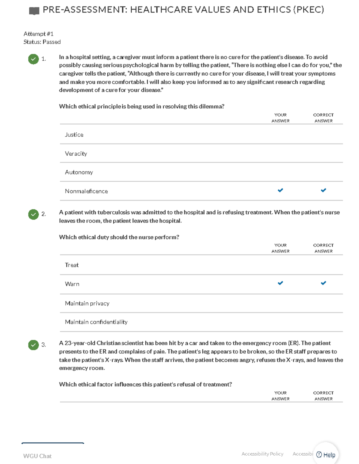 C426 Healthcare Values and Ethics Pre assessment - PRE-ASSESSMENT ...