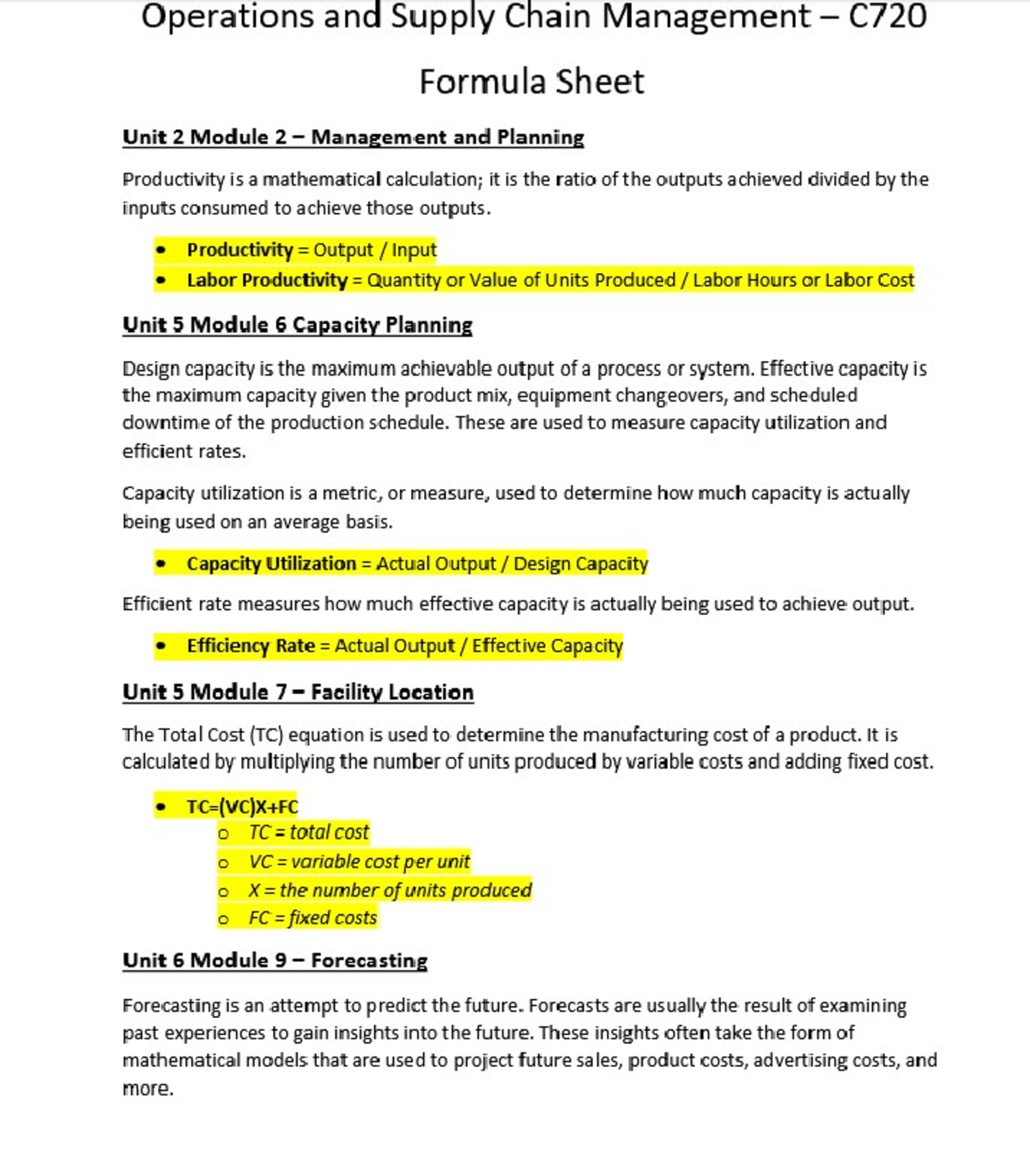C720 Formula Sheet - C 720 - Studocu